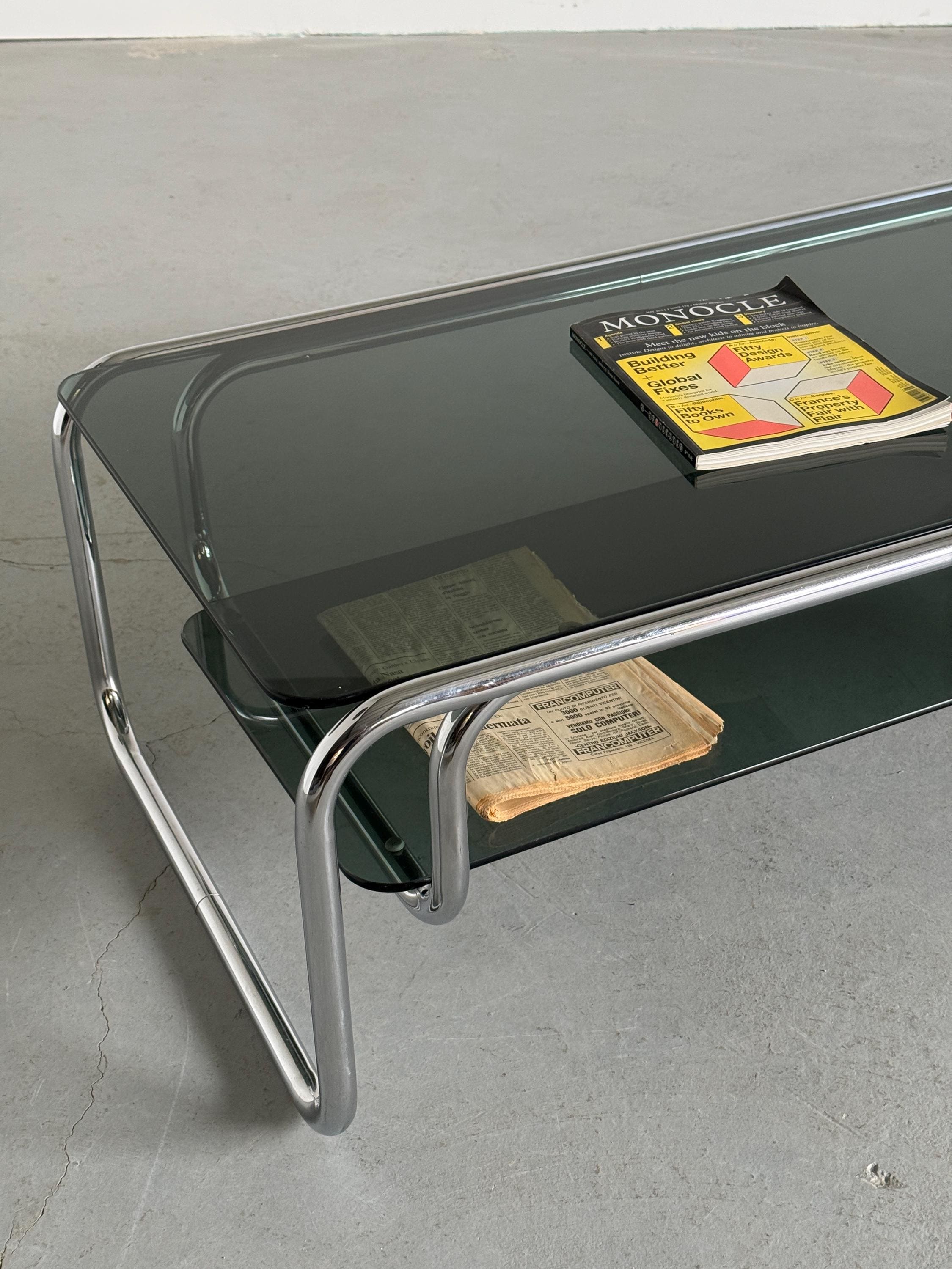 Chrome Coffee Table with Smoked Glass