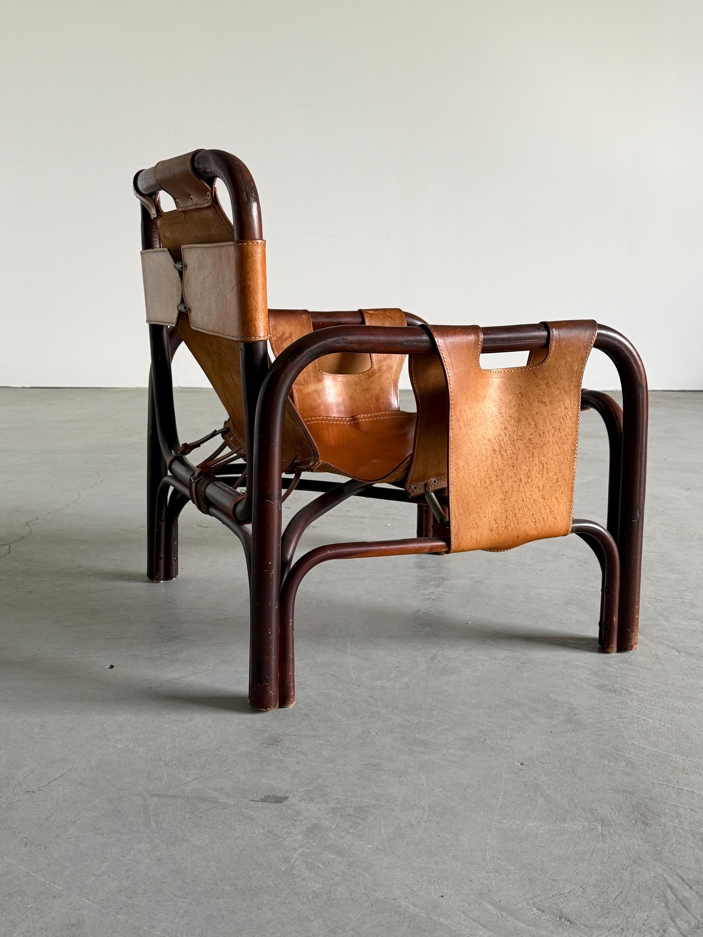 Tito Agnoli Leather Safari Chair for Bonacina