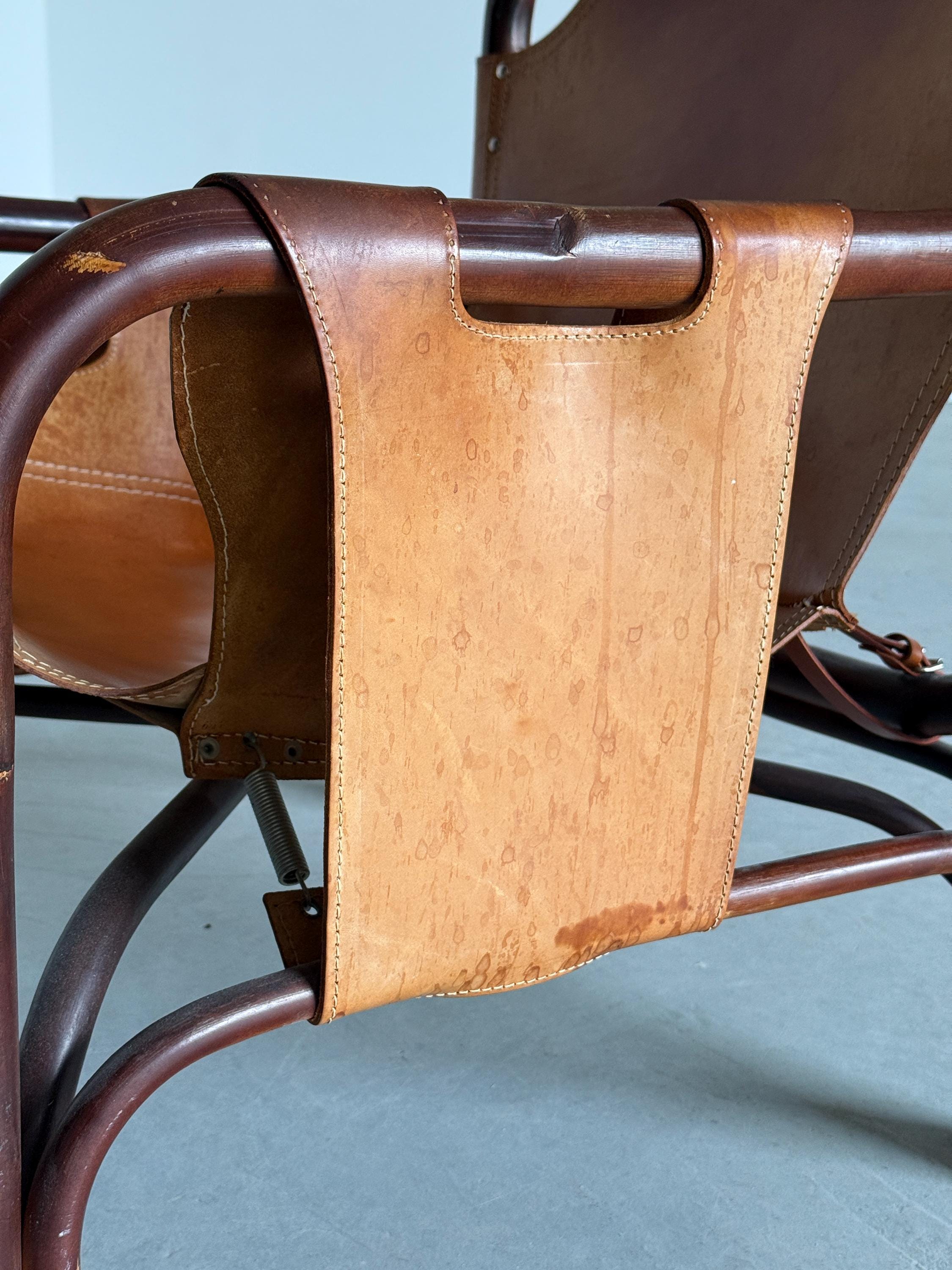 Tito Agnoli Leather Safari Chair for Bonacina