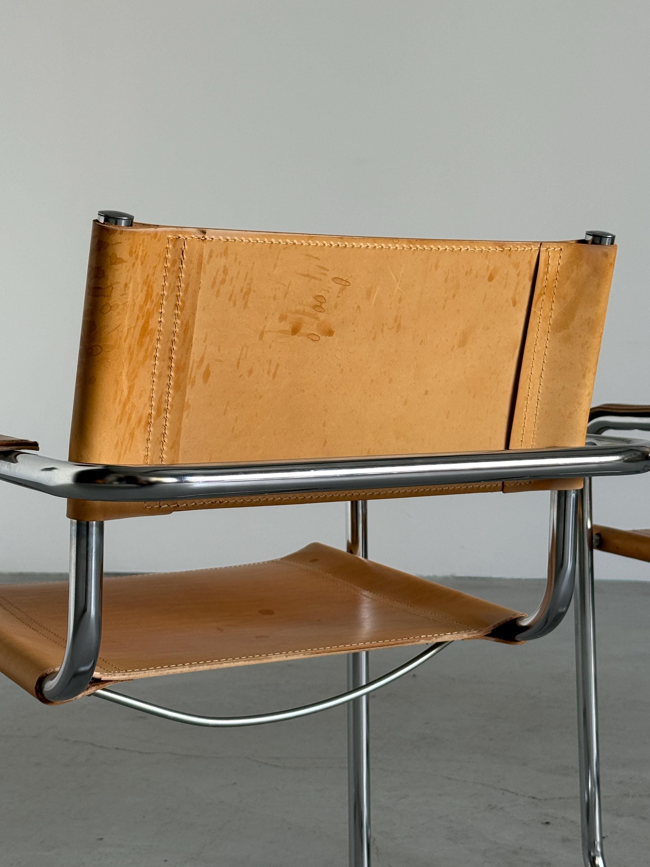 Cantilever Armchairs in Cognac Leather