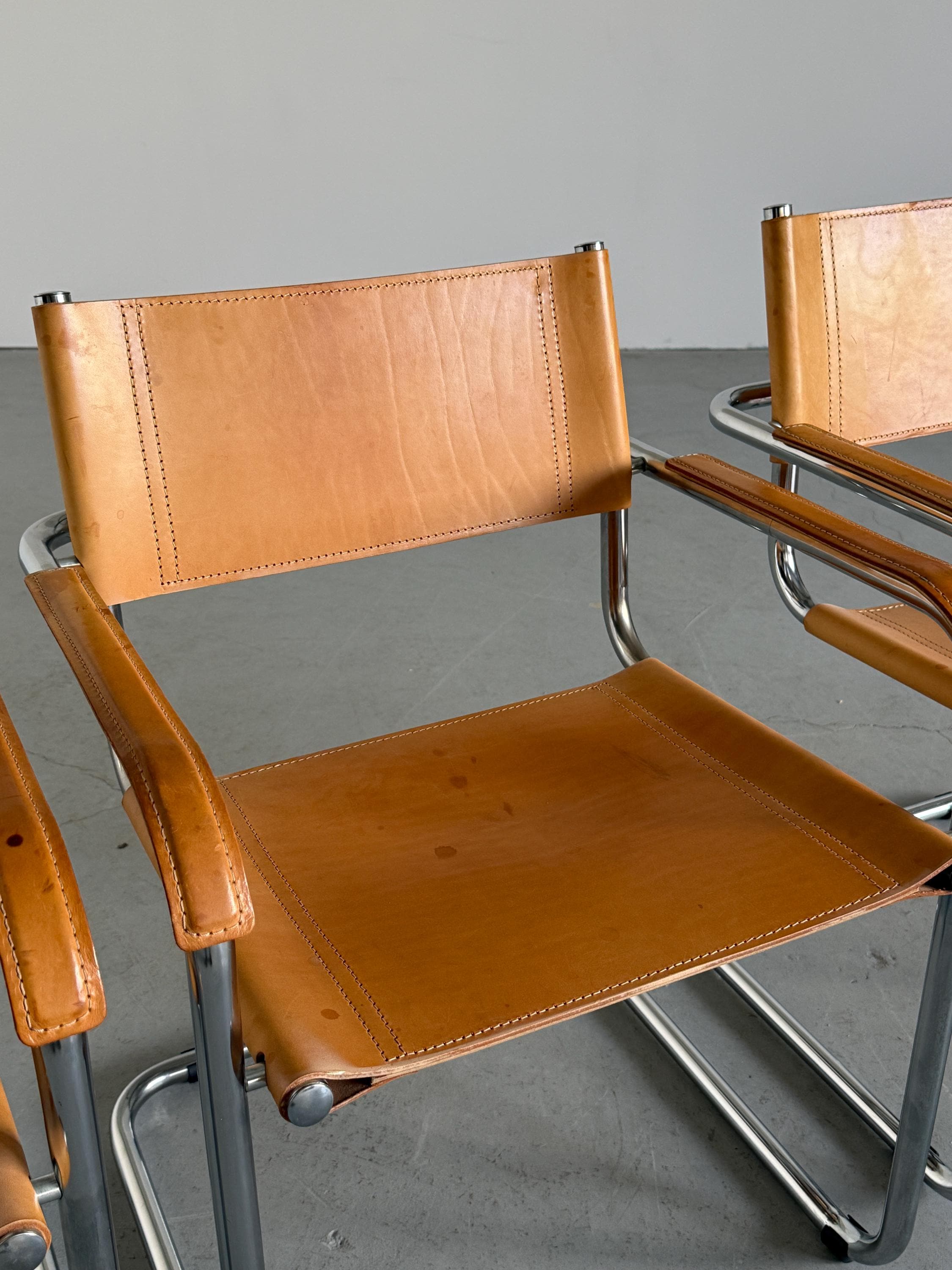 Cantilever Armchairs in Cognac Leather