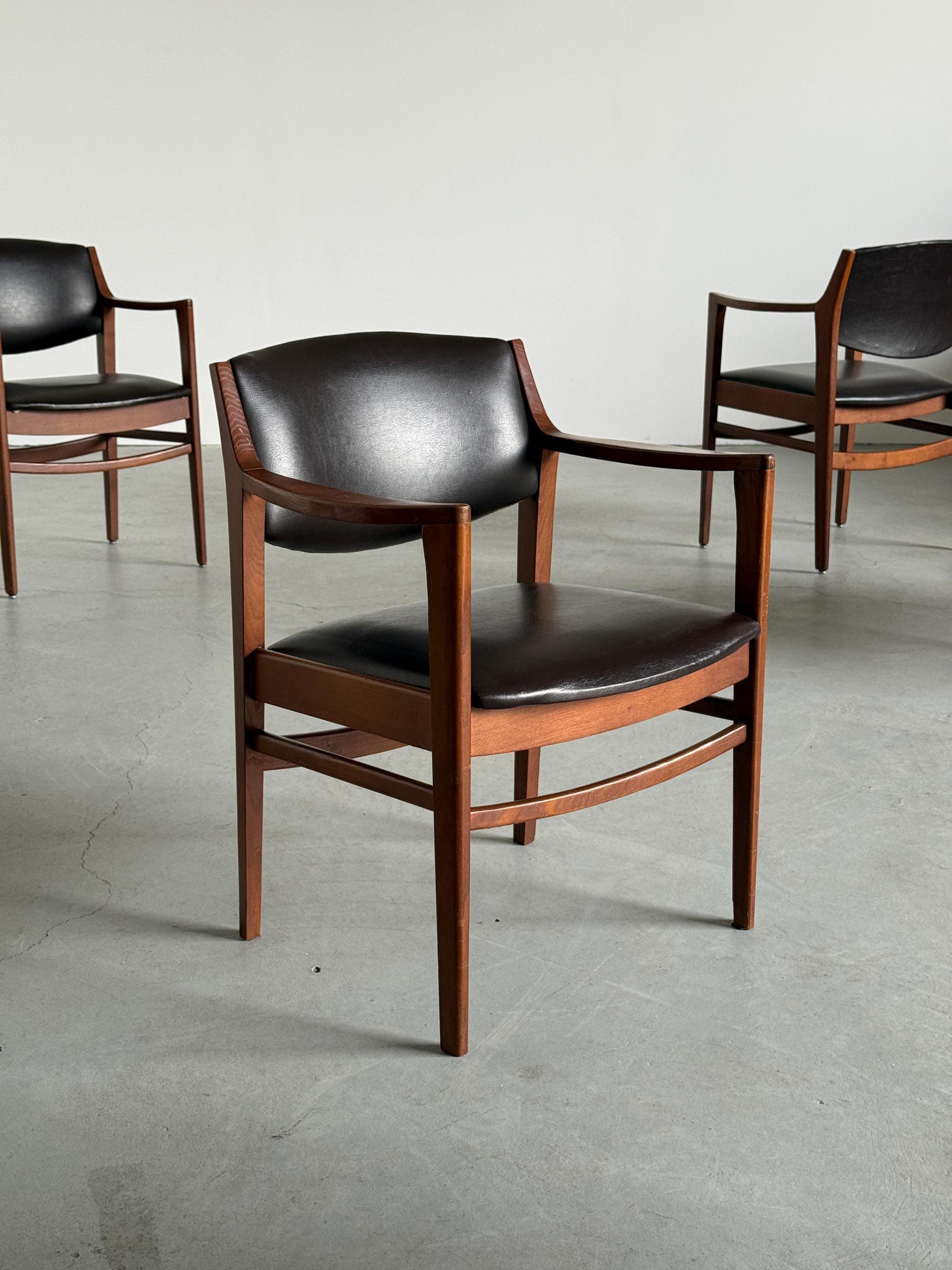 Armchairs in Walnut Stained Wood and Faux Leather