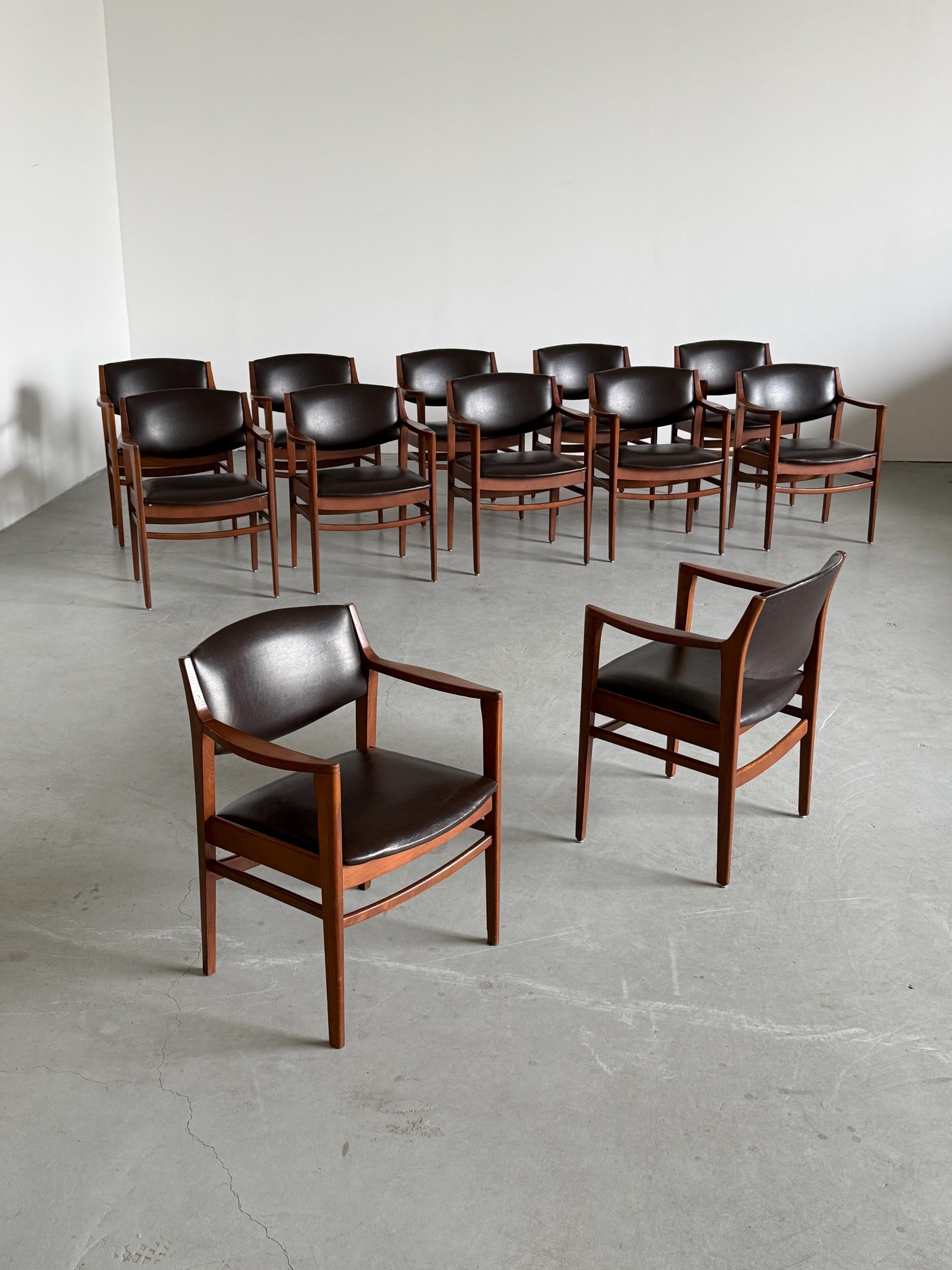 Armchairs in Walnut Stained Wood and Faux Leather