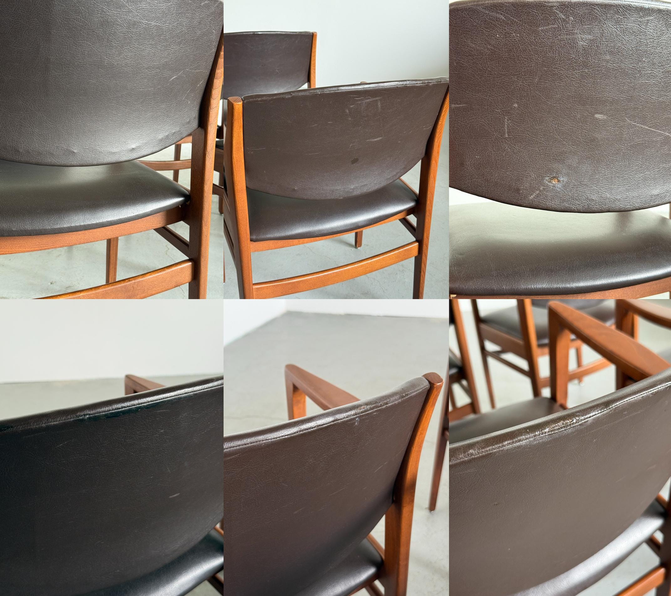 Armchairs in Walnut Stained Wood and Faux Leather