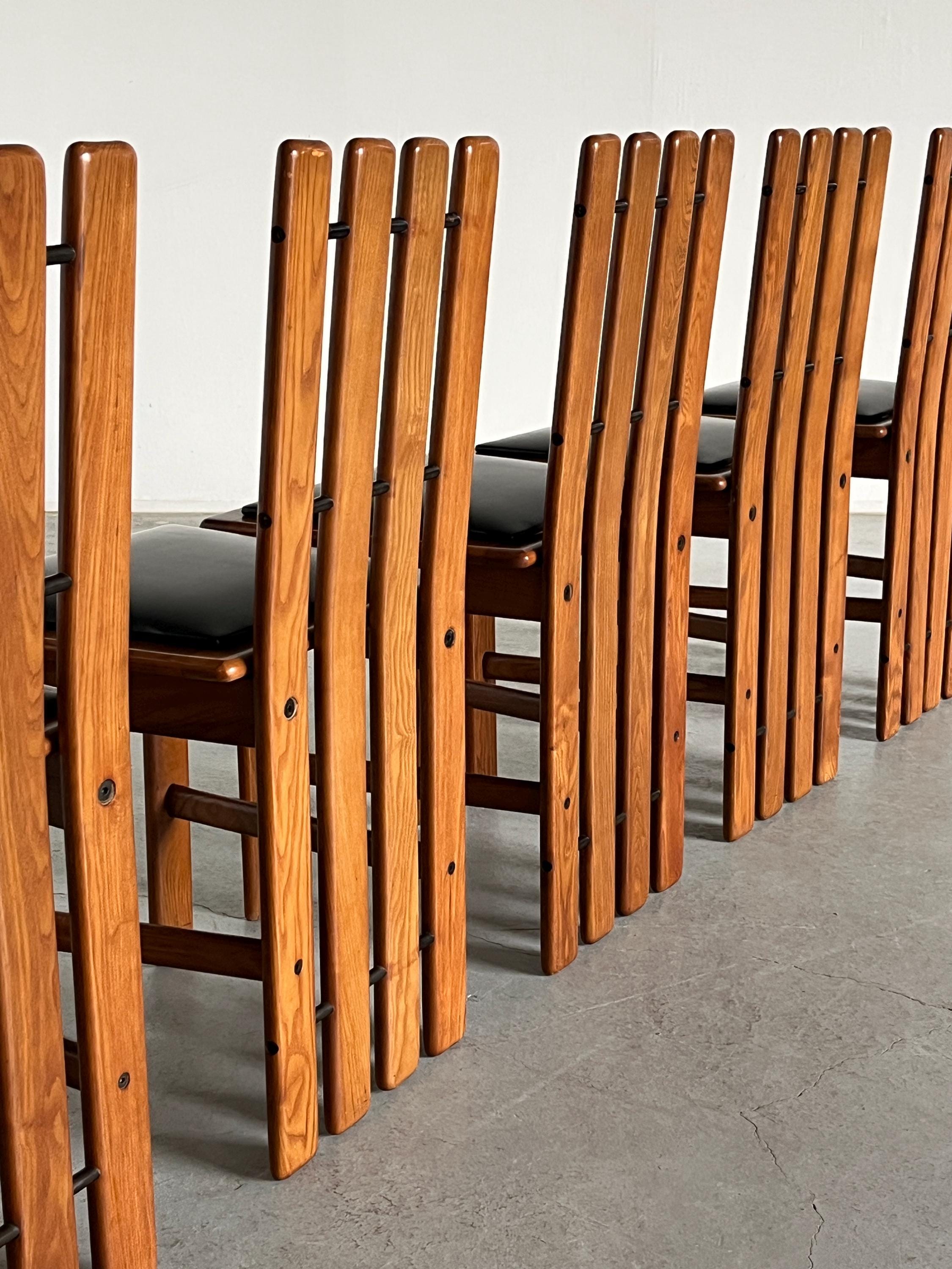 Dining Chairs in Wood and Black Leather