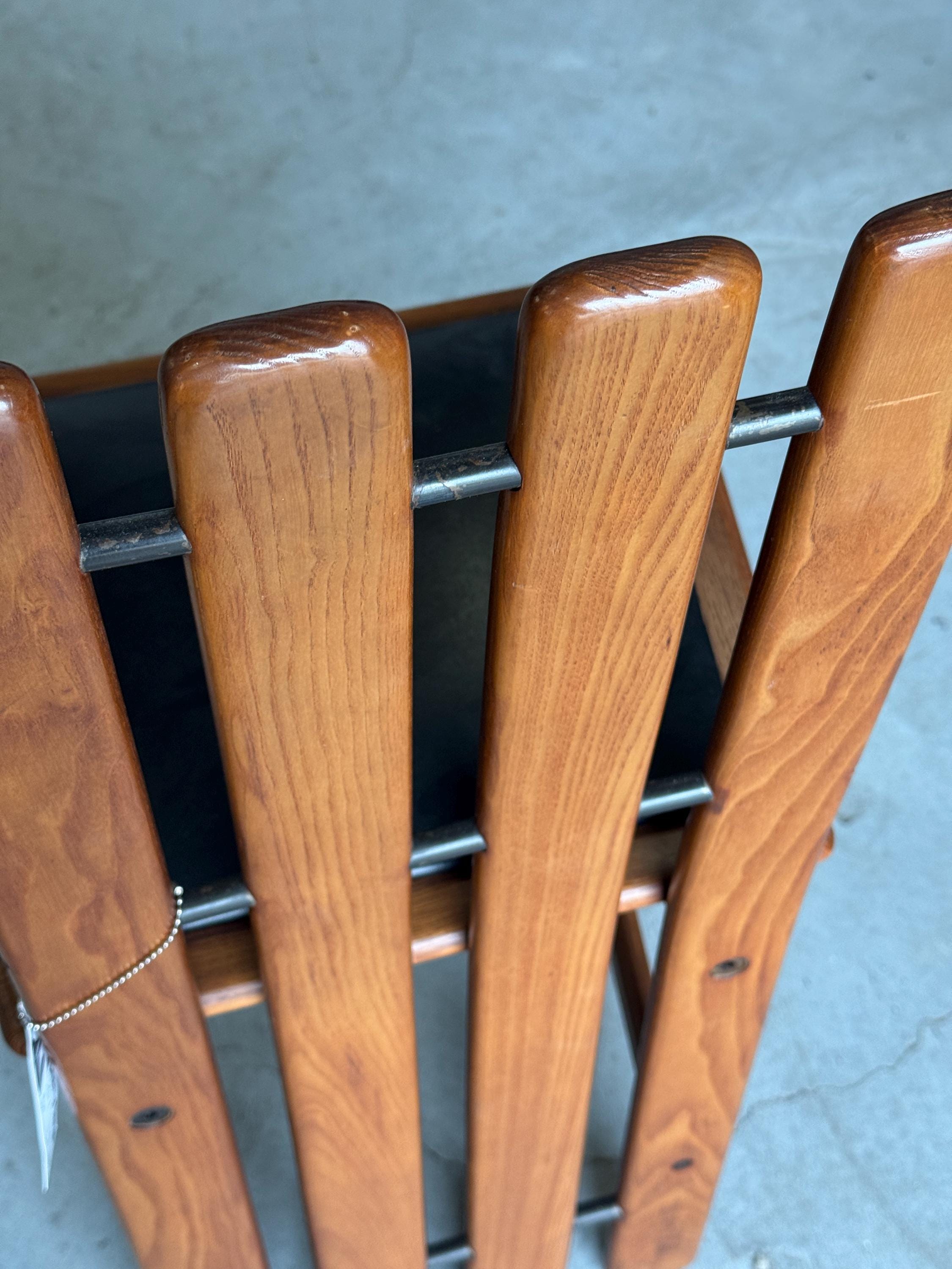 Dining Chairs in Wood and Black Leather