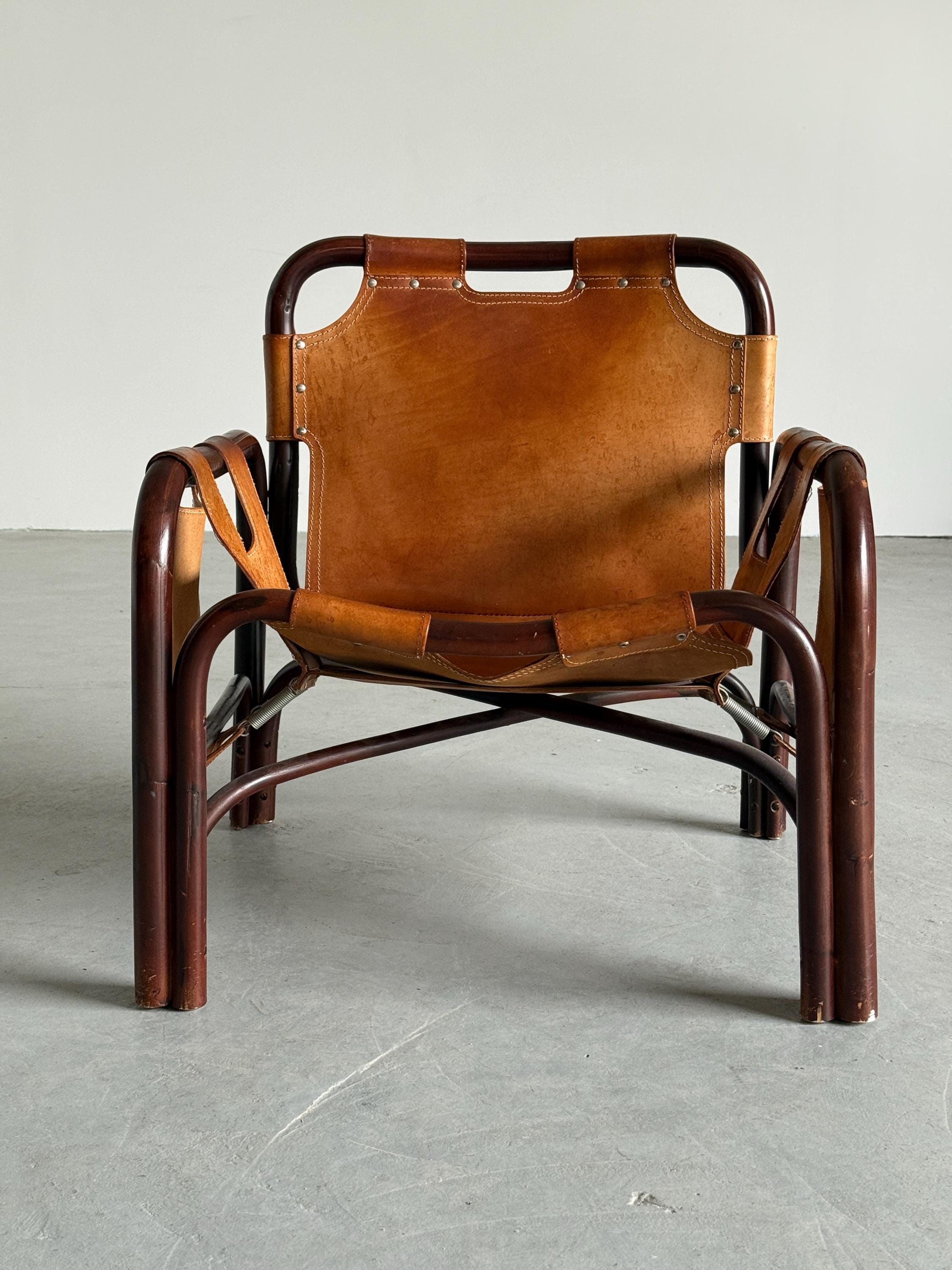 Tito Agnoli Leather Safari Chair for Bonacina