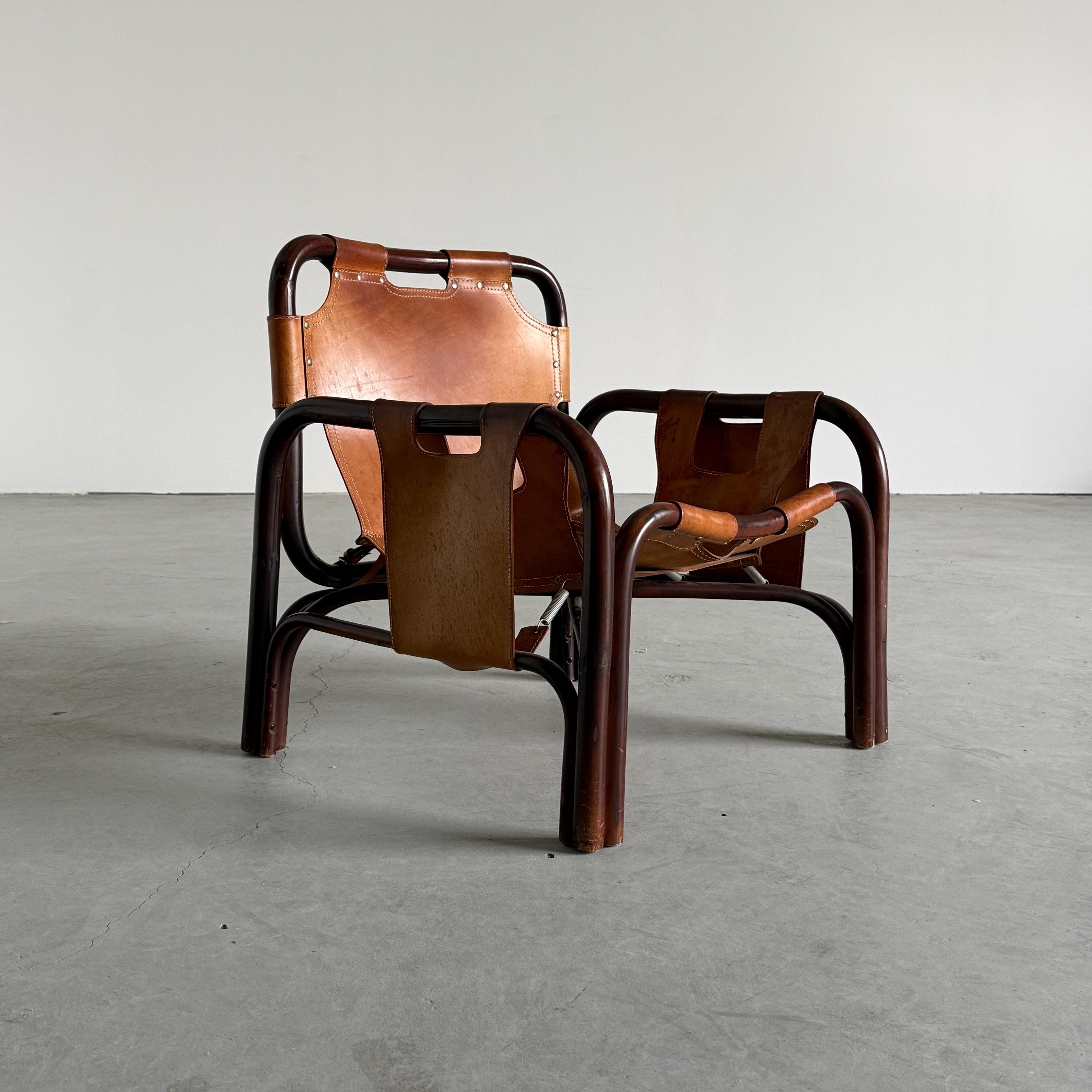 Tito Agnoli Leather Safari Chair for Bonacina