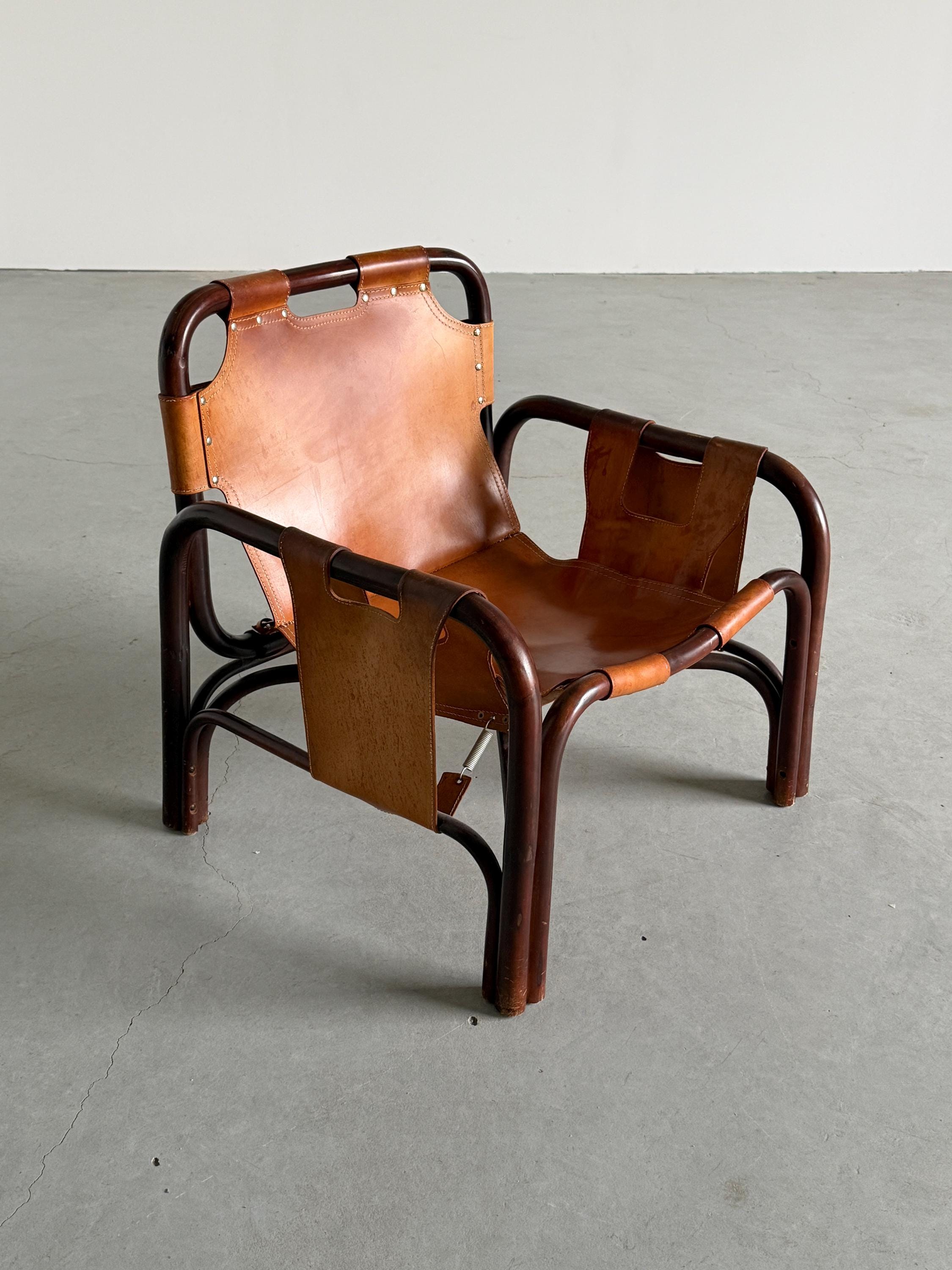 Tito Agnoli Leather Safari Chair for Bonacina