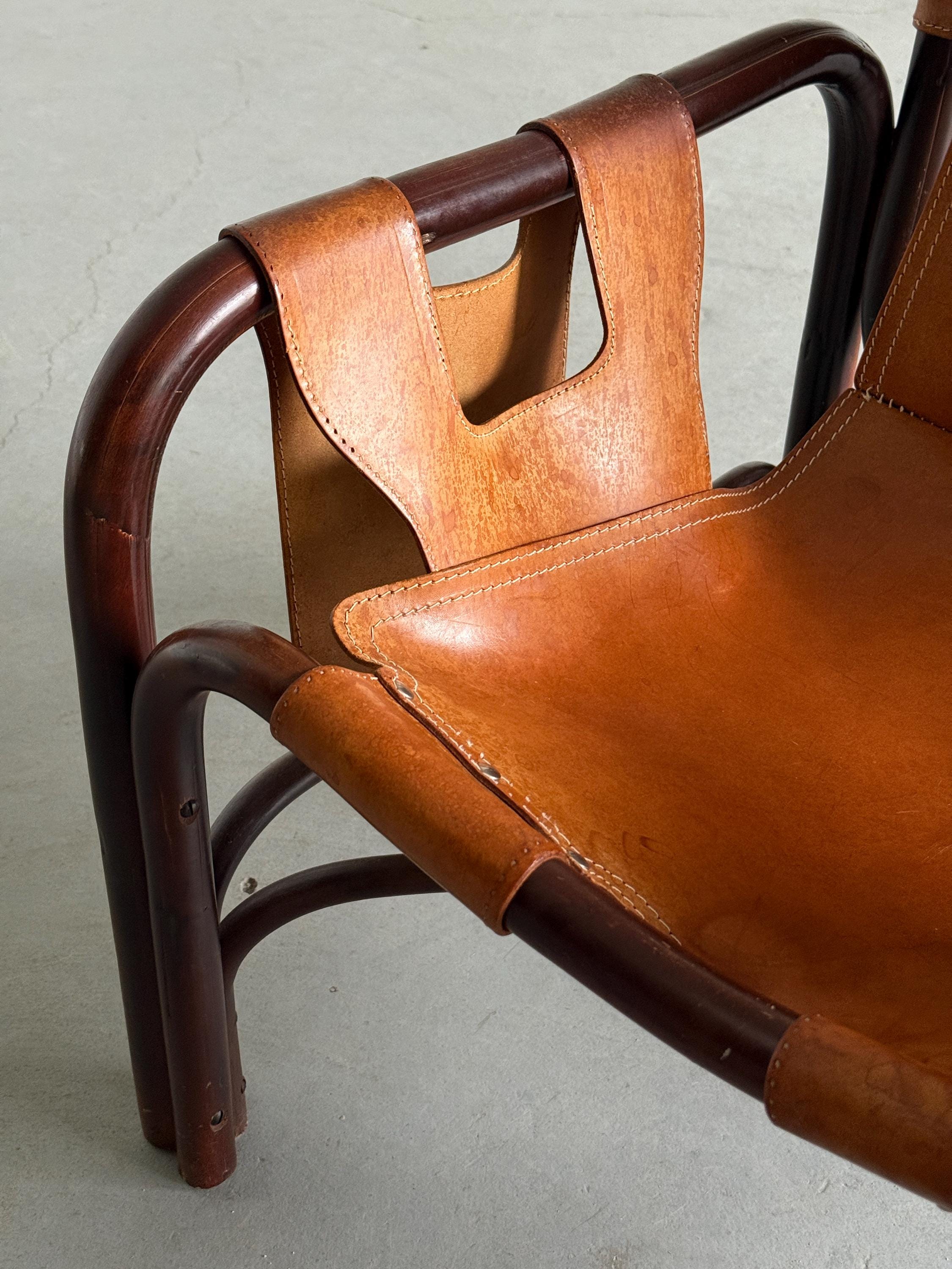 Tito Agnoli Leather Safari Chair for Bonacina
