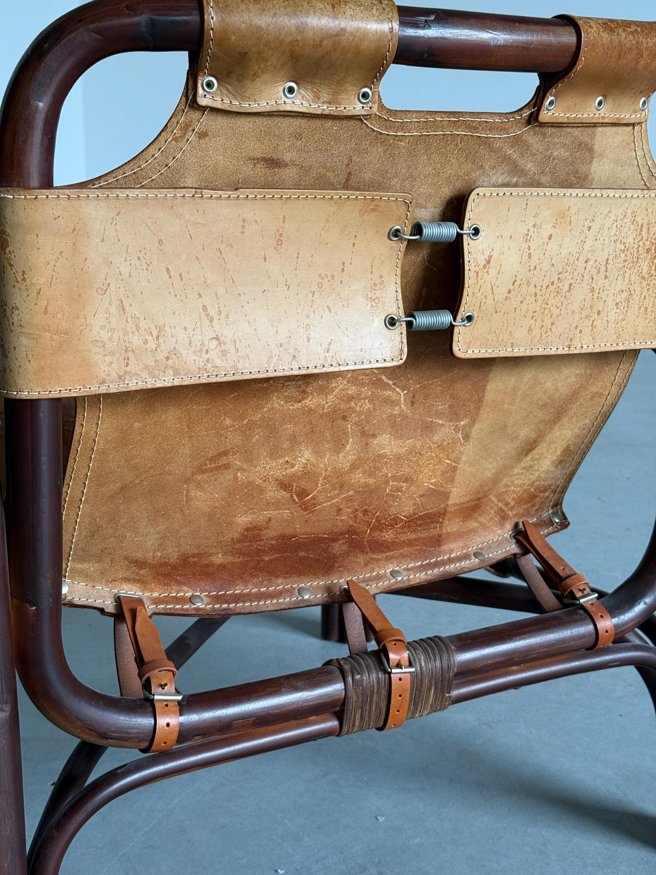 Tito Agnoli Leather Safari Chair for Bonacina