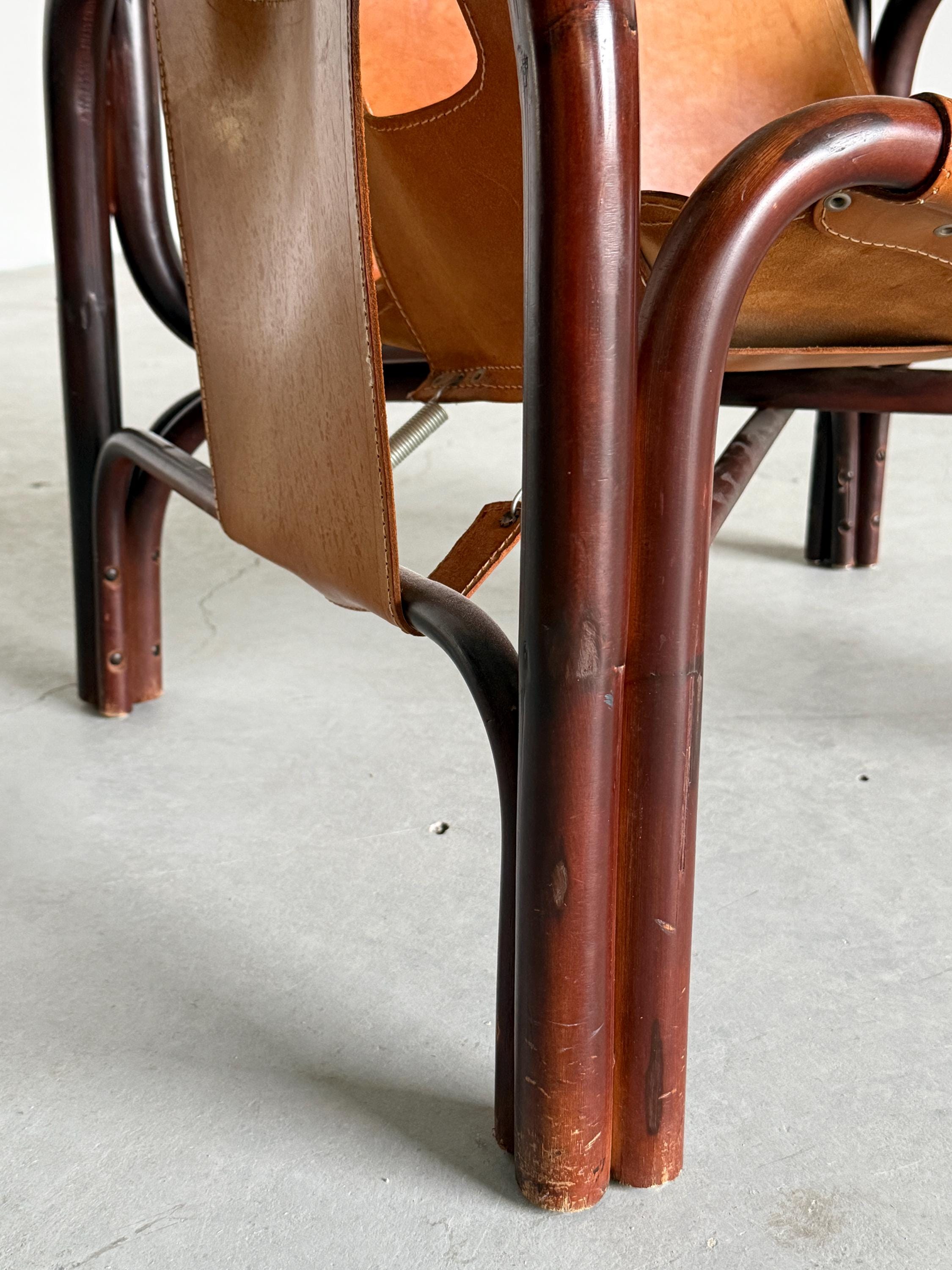 Tito Agnoli Leather Safari Chair for Bonacina