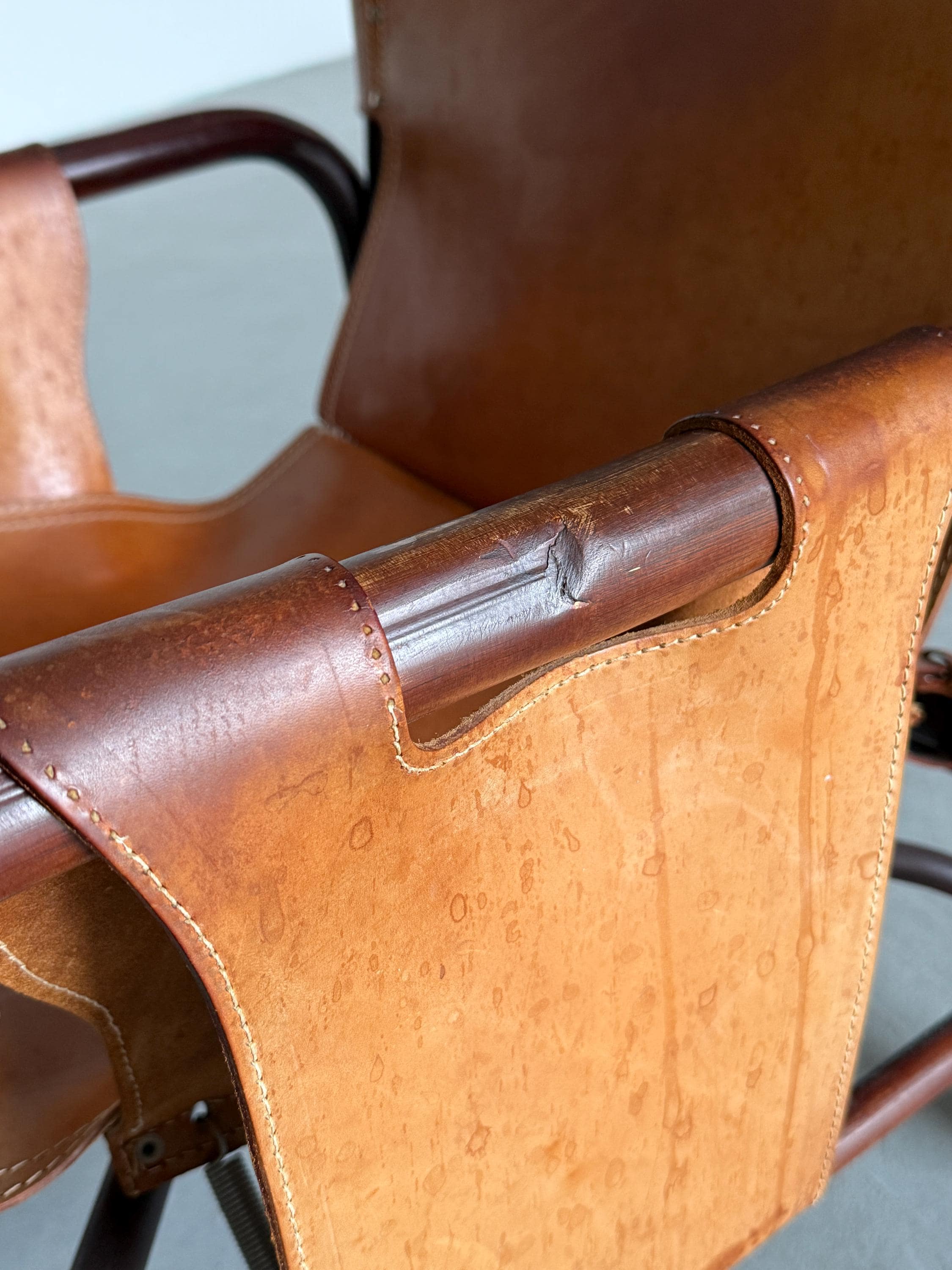 Tito Agnoli Leather Safari Chair for Bonacina