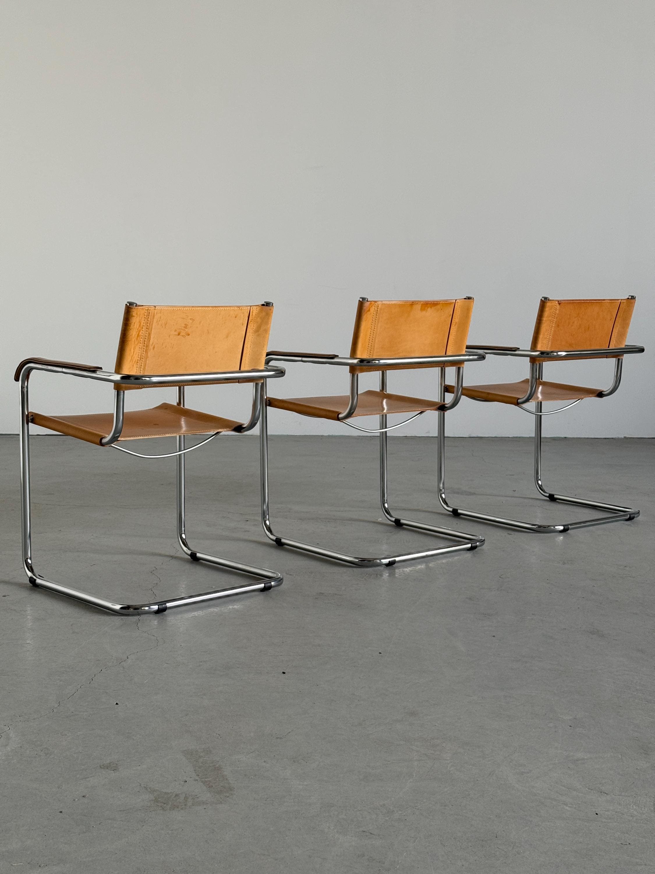 Cantilever Armchairs in Cognac Leather