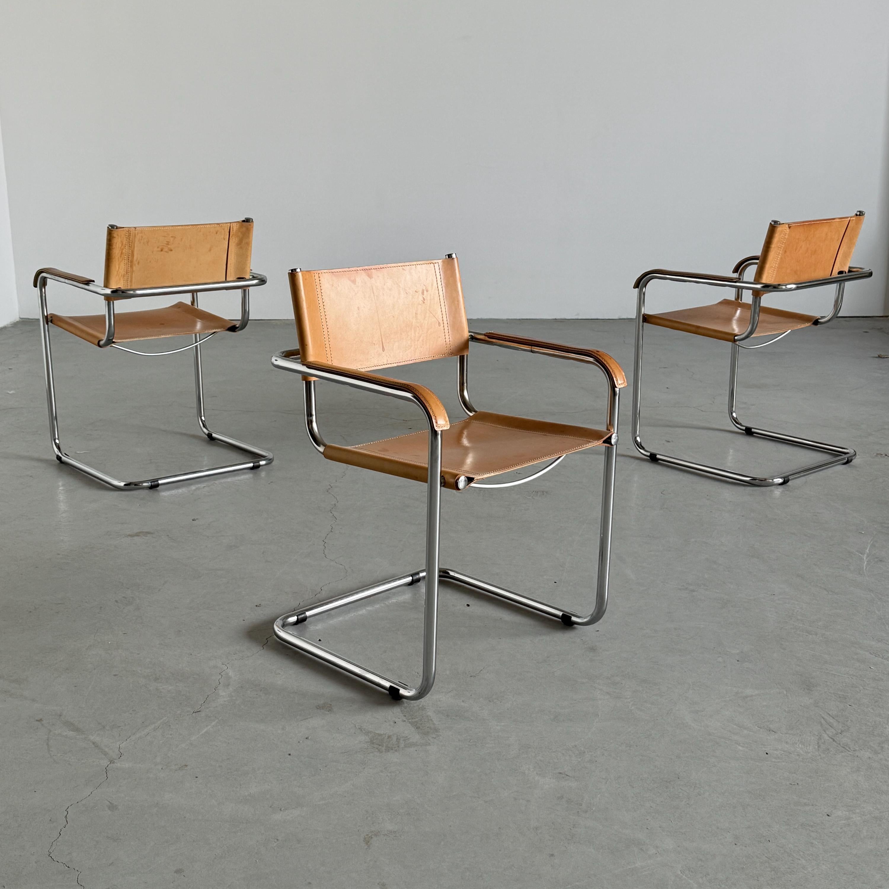 Cantilever Armchairs in Cognac Leather