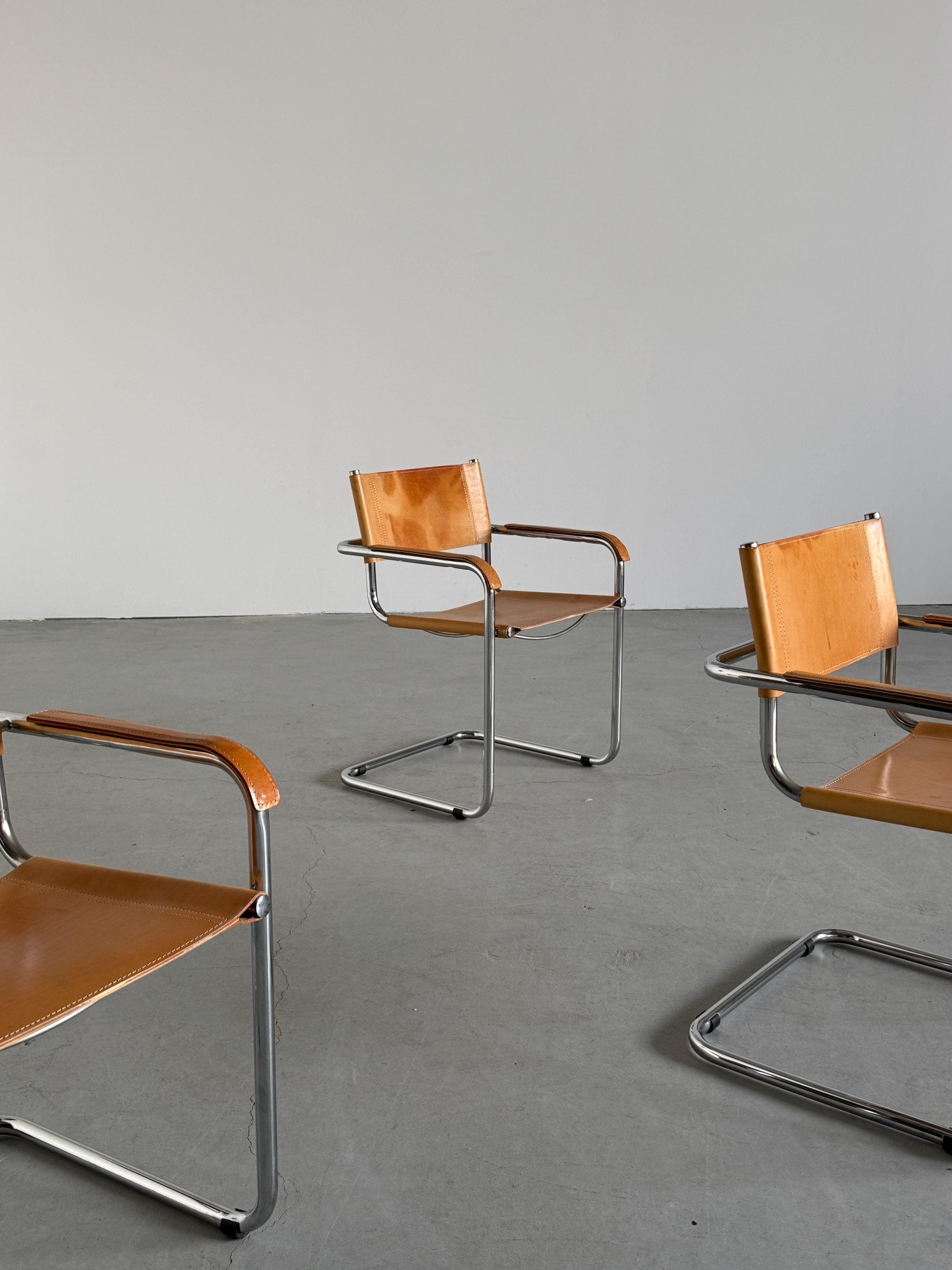Cantilever Armchairs in Cognac Leather