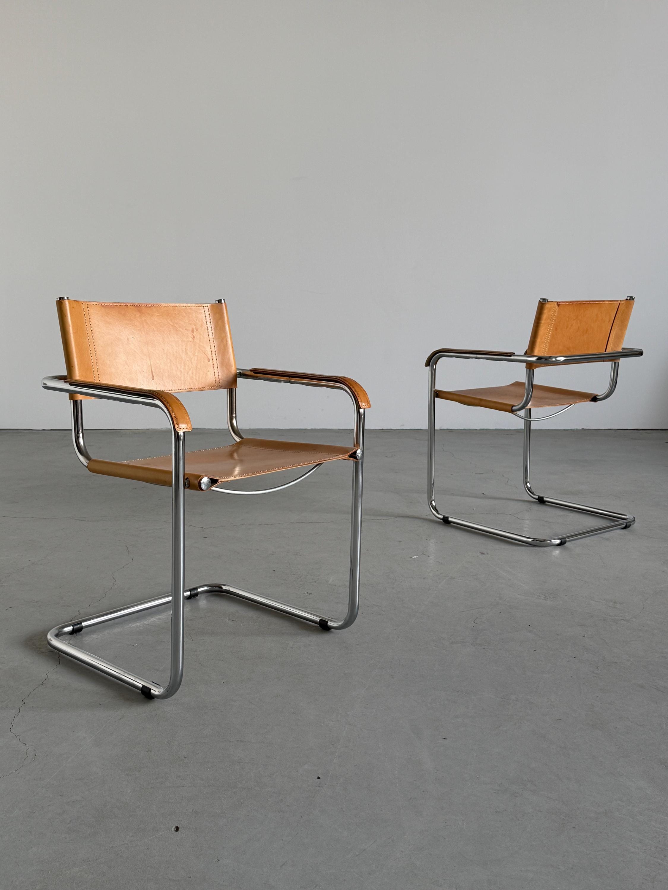 Cantilever Armchairs in Cognac Leather