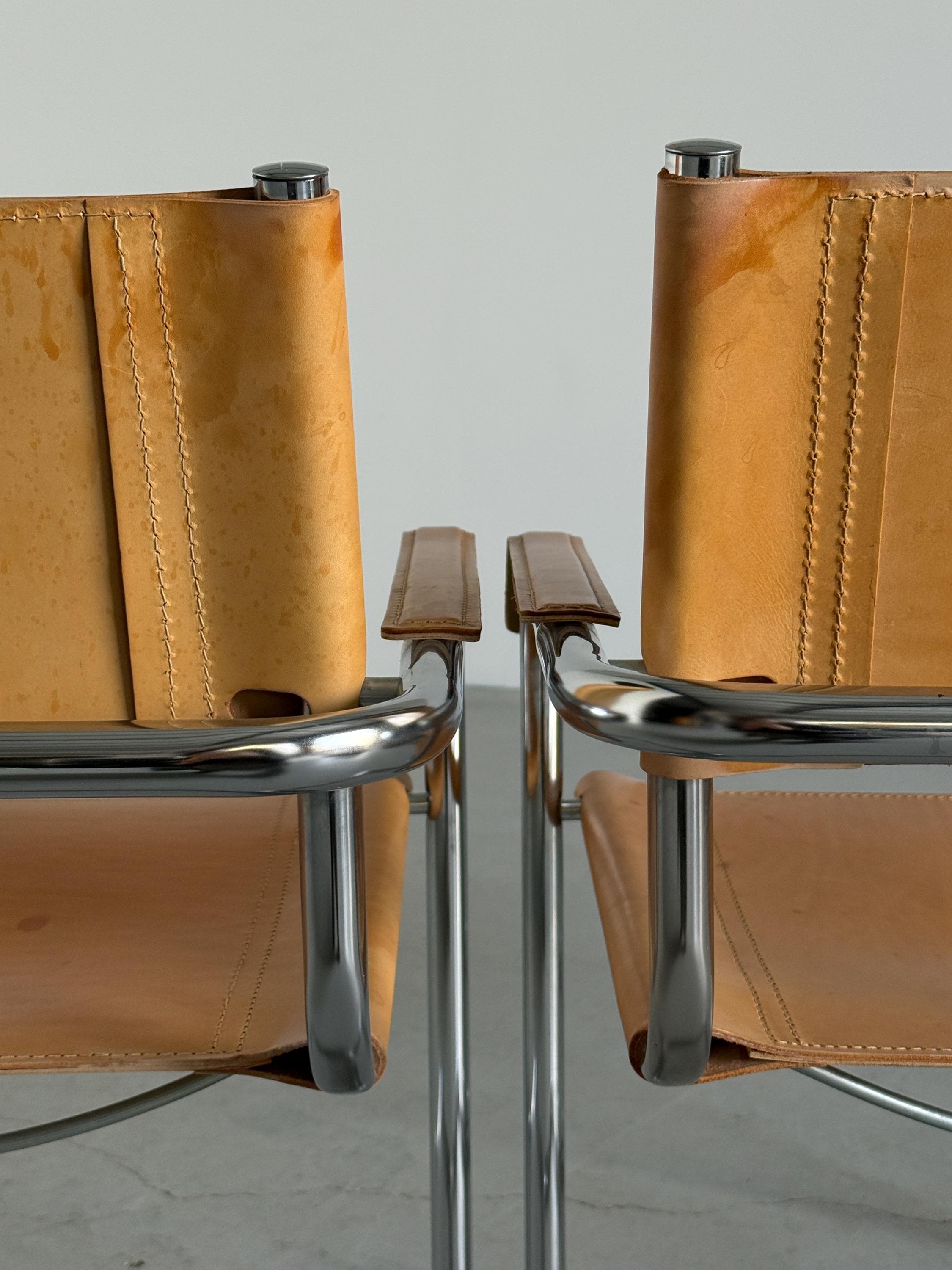 Cantilever Armchairs in Cognac Leather