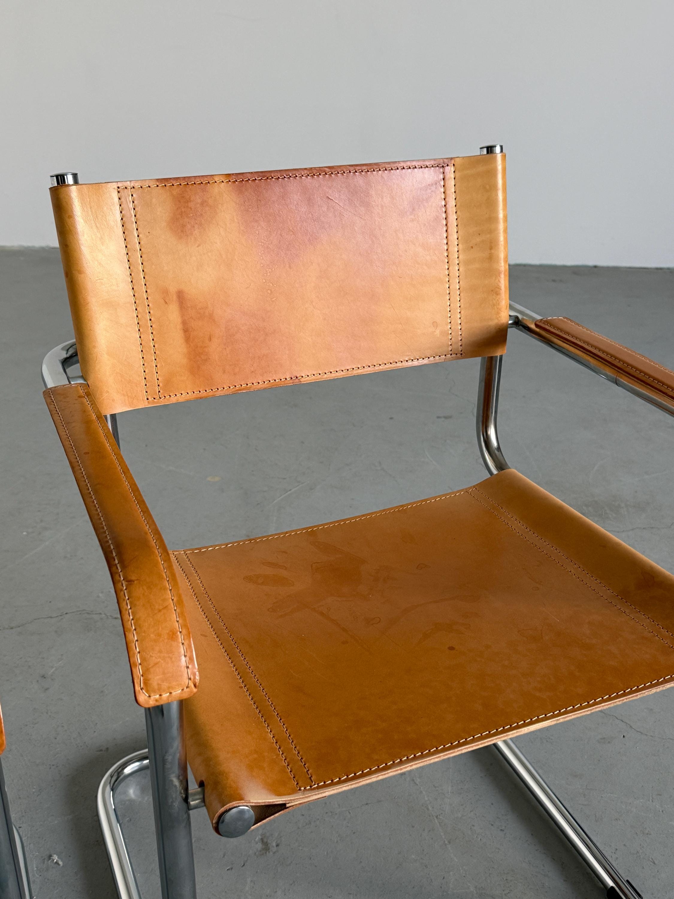 Cantilever Armchairs in Cognac Leather
