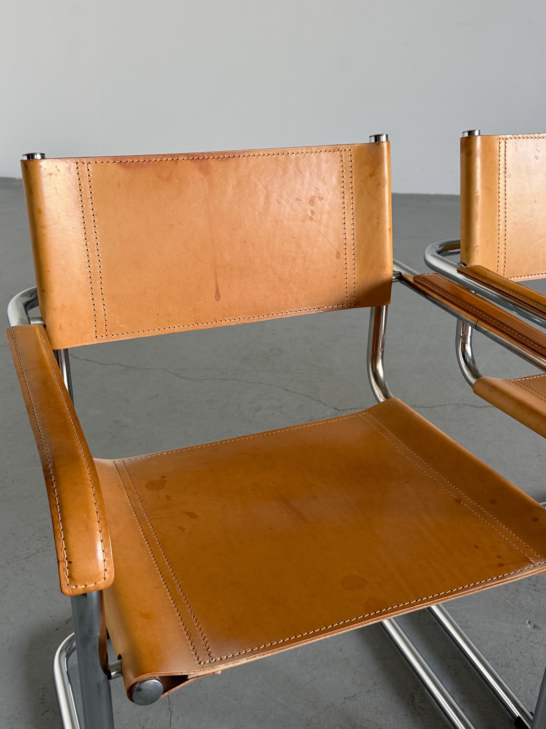 Cantilever Armchairs in Cognac Leather