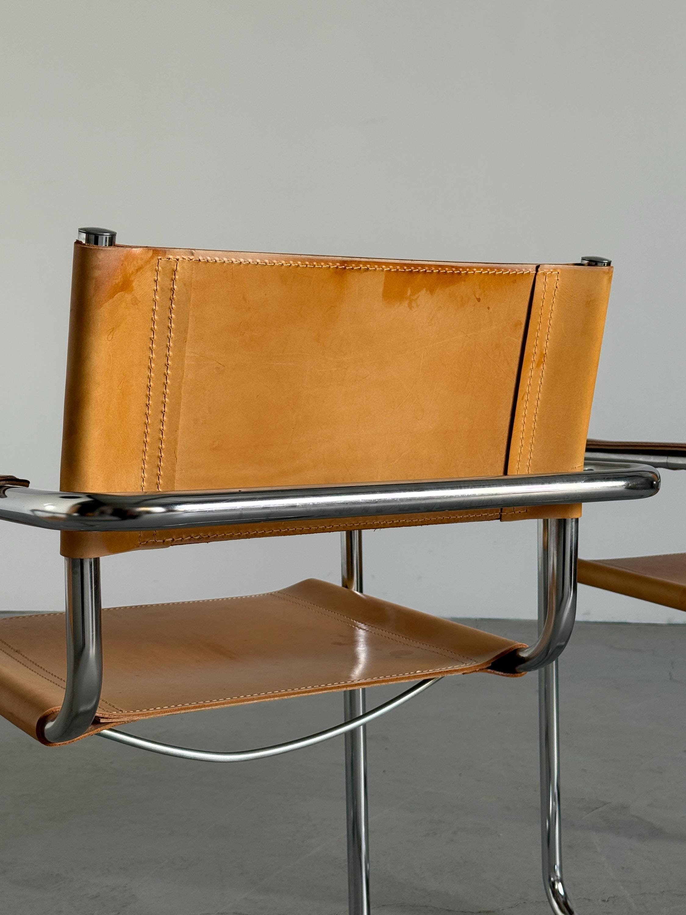 Cantilever Armchairs in Cognac Leather