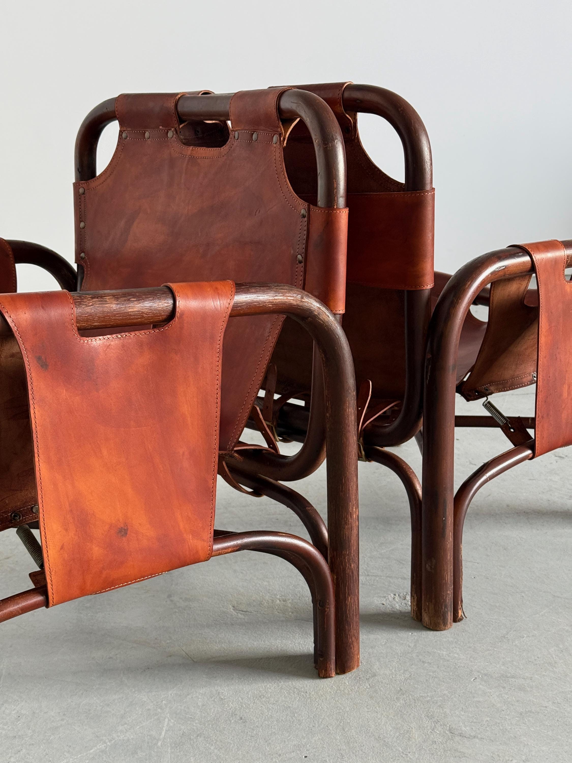 Tito Agnoli Leather Safari Chairs for Bonacina