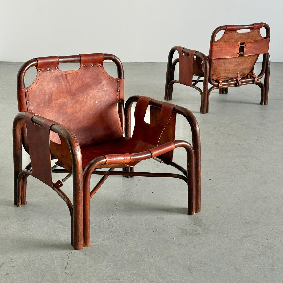Tito Agnoli Leather Safari Chairs for Bonacina