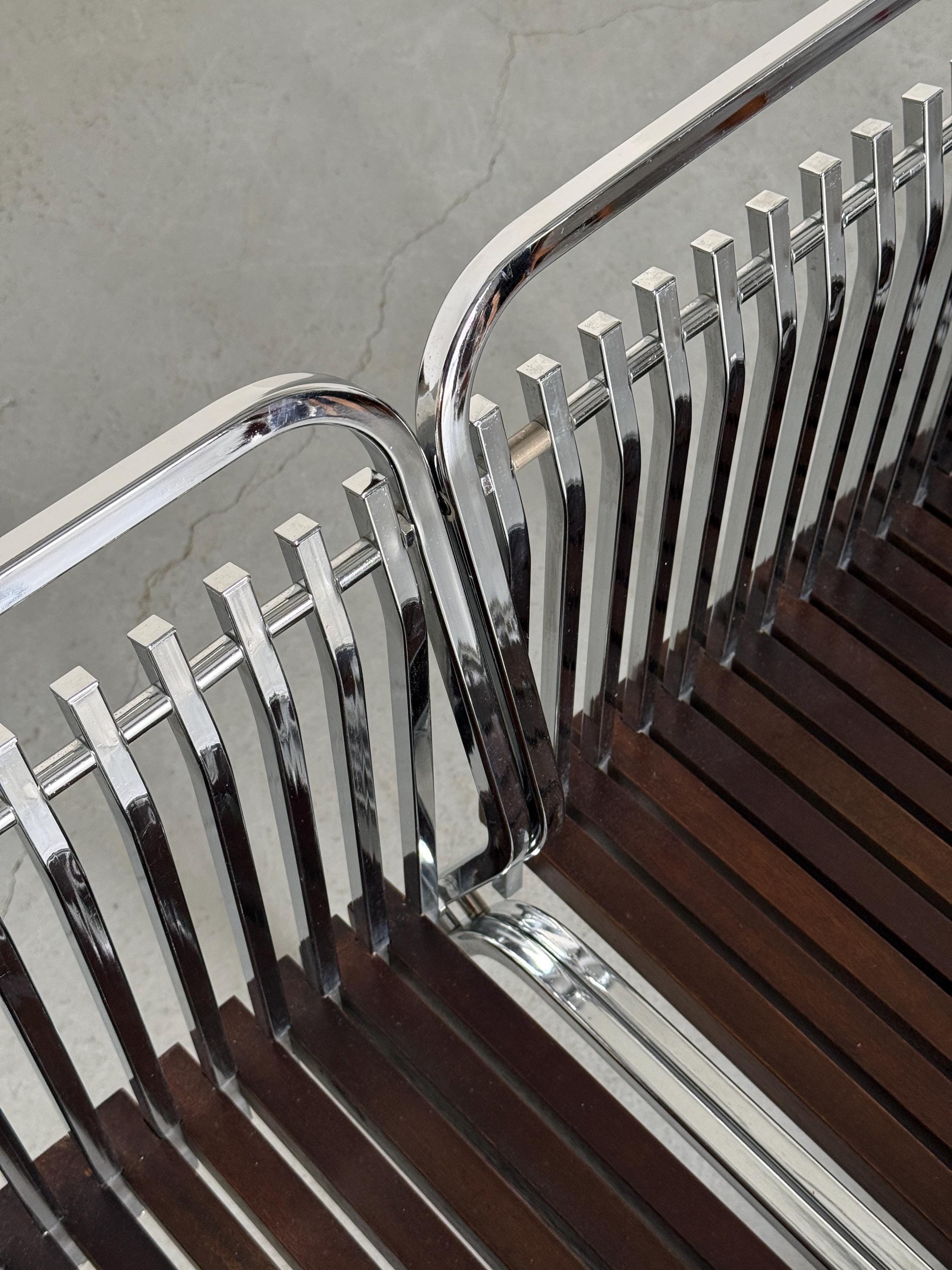 Cantilever Chairs in Chromed Steel and Slated Wood