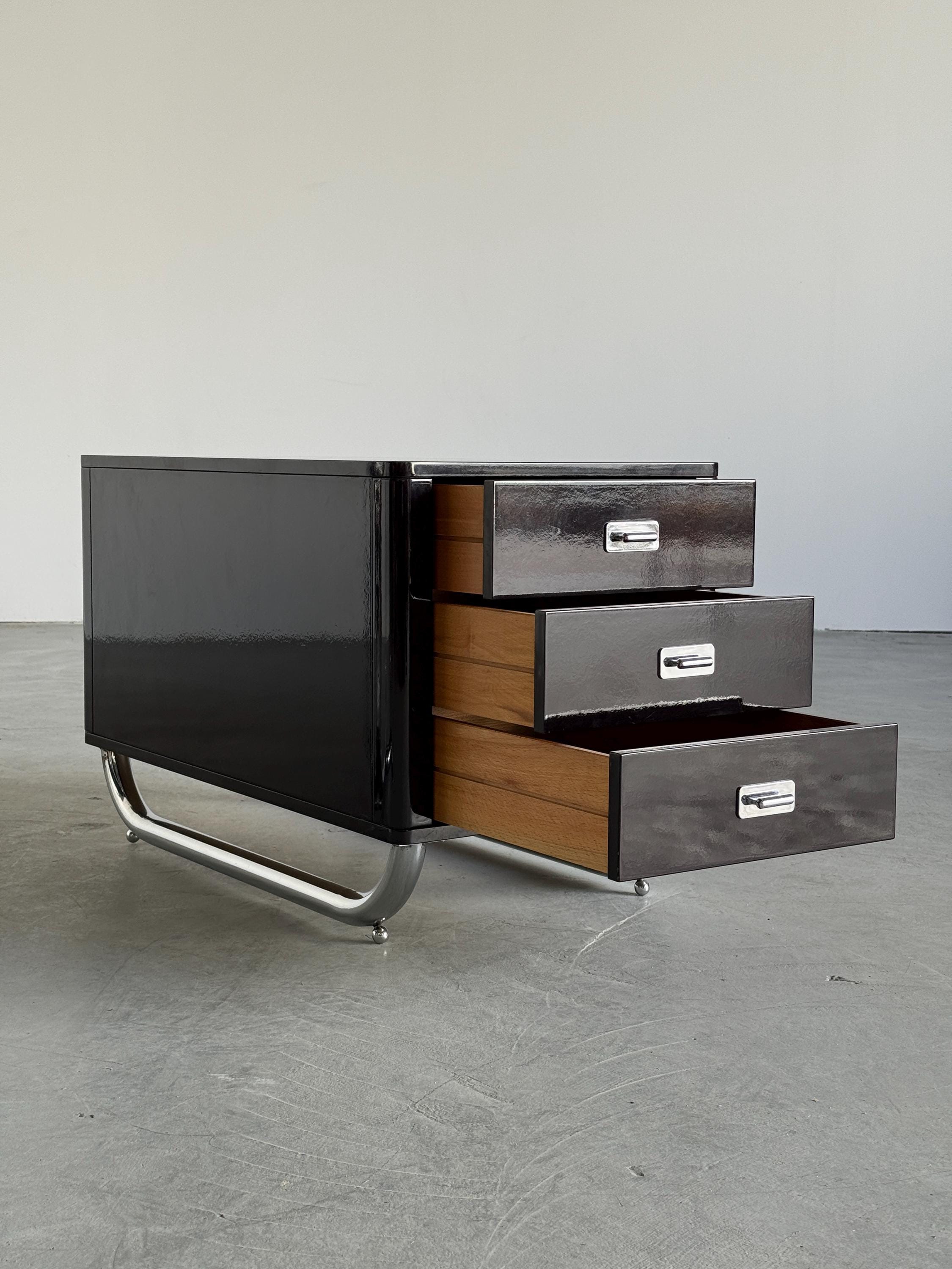 Office Desk in Chrome Tubular Steel, Glass and Lacquered Wood