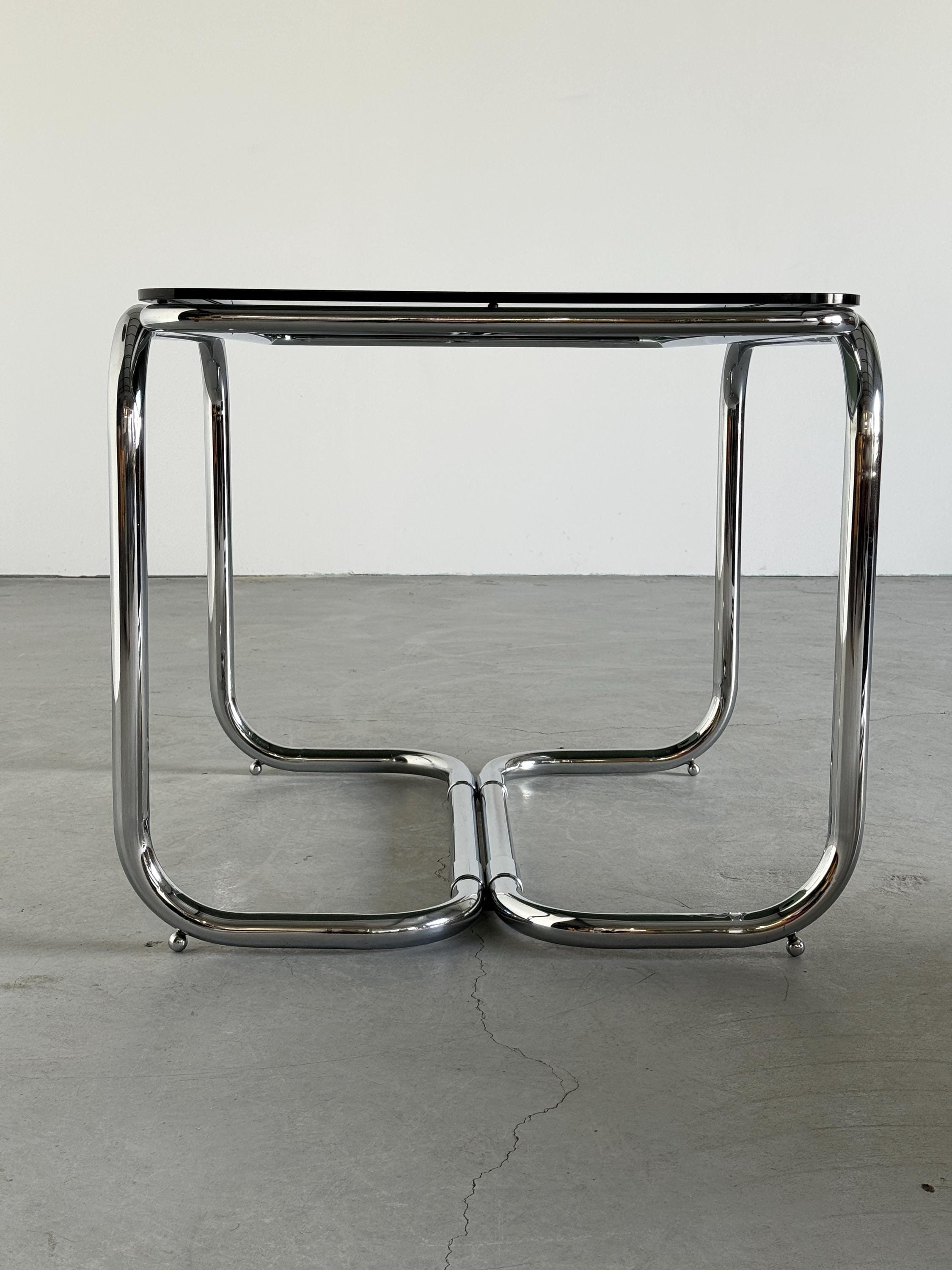Office Desk in Chrome Tubular Steel, Glass and Lacquered Wood