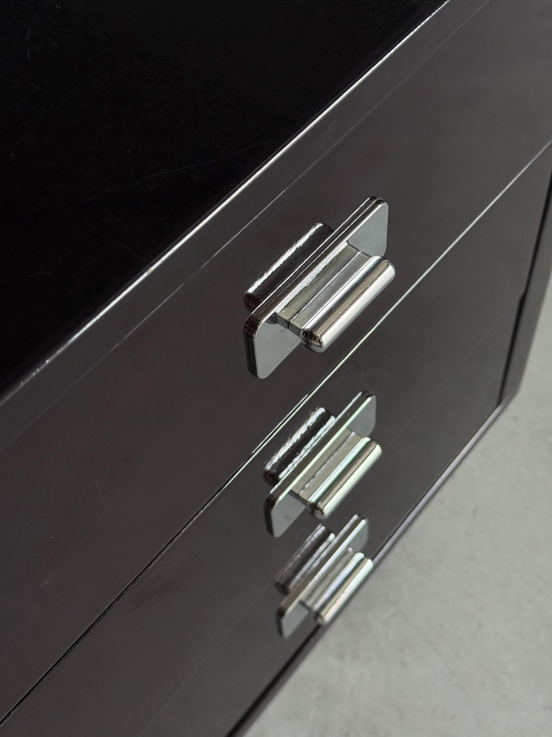 Office Desk in Chrome Tubular Steel, Glass and Lacquered Wood