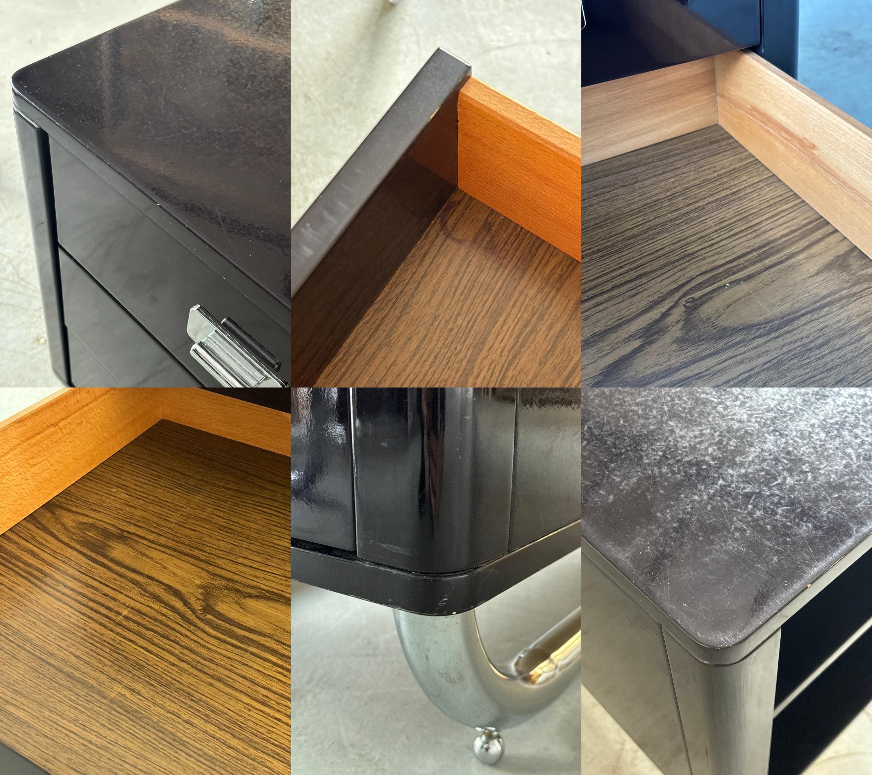 Office Desk in Chrome Tubular Steel, Glass and Lacquered Wood