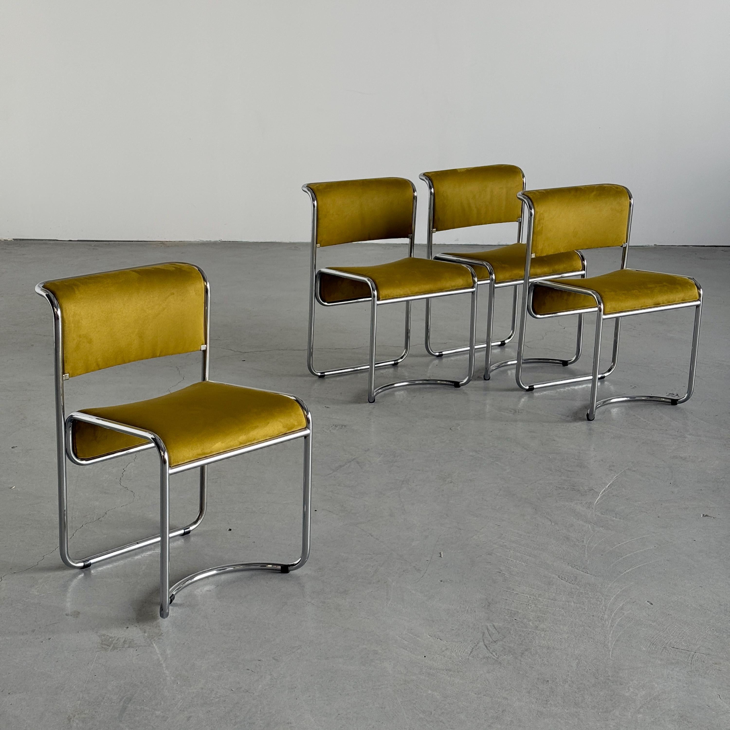 Dining Chairs in Olive Green and Chrome