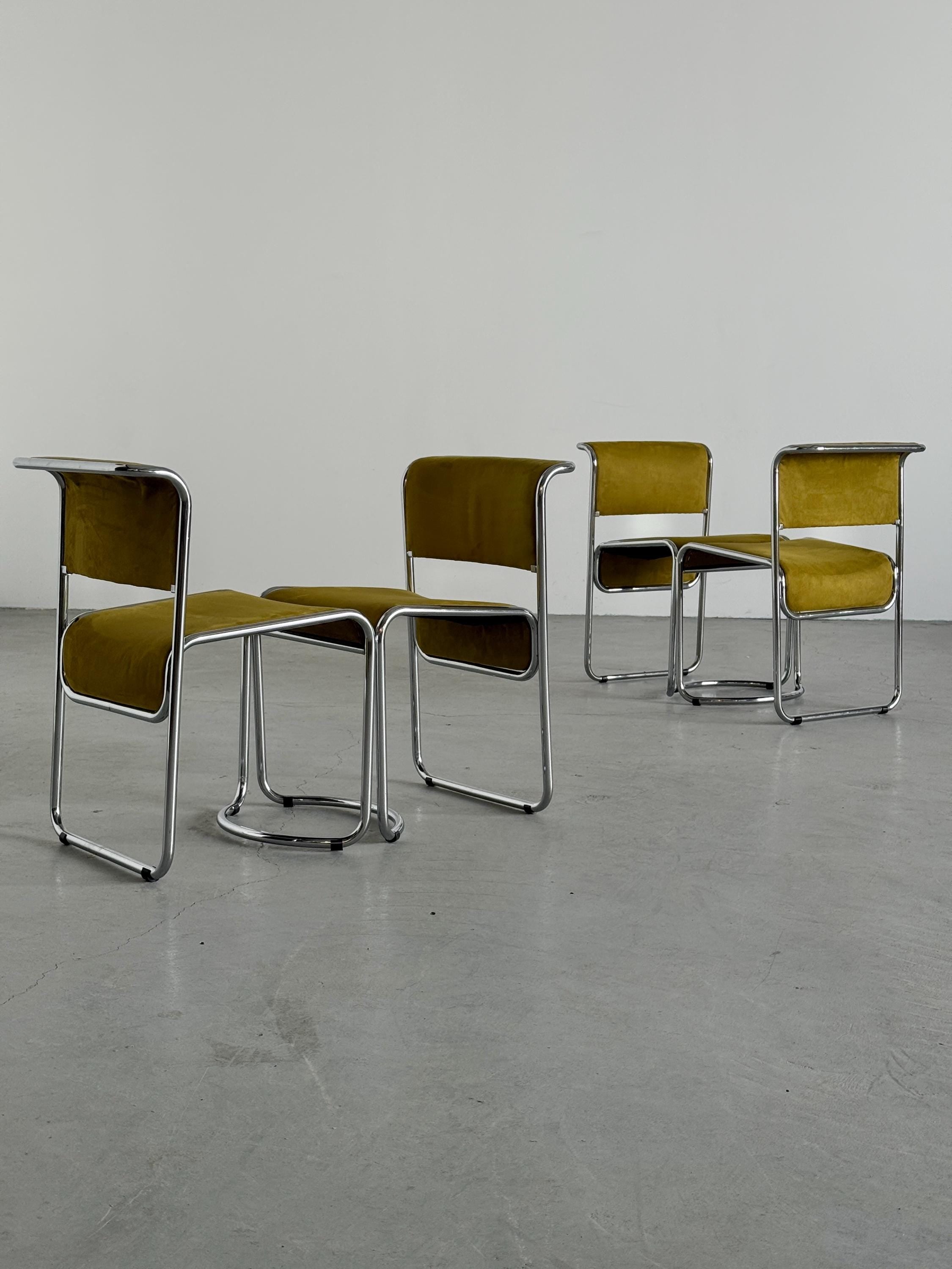 Dining Chairs in Olive Green and Chrome
