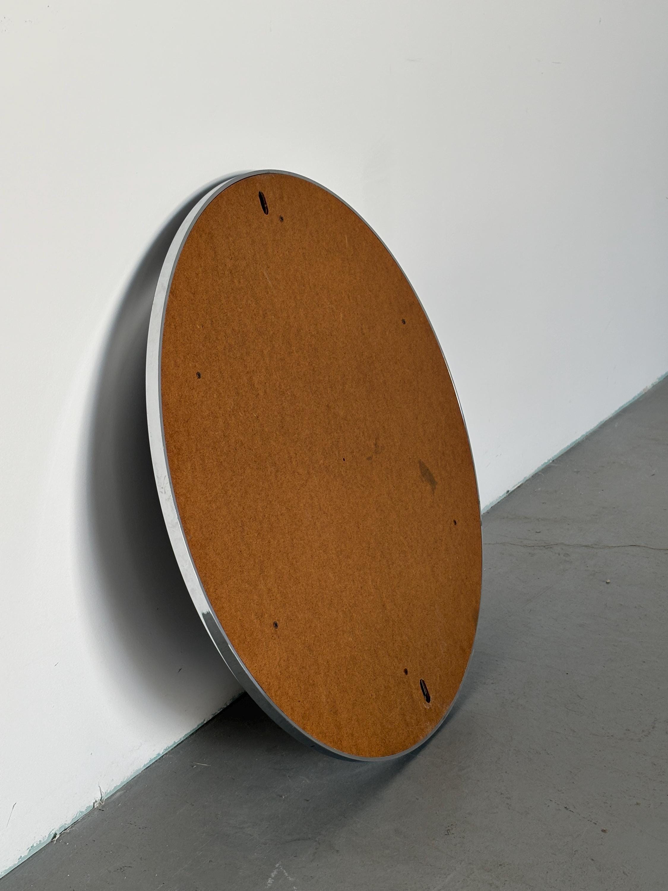 Wall-Mounted Circular Mirror in Chromed Steel
