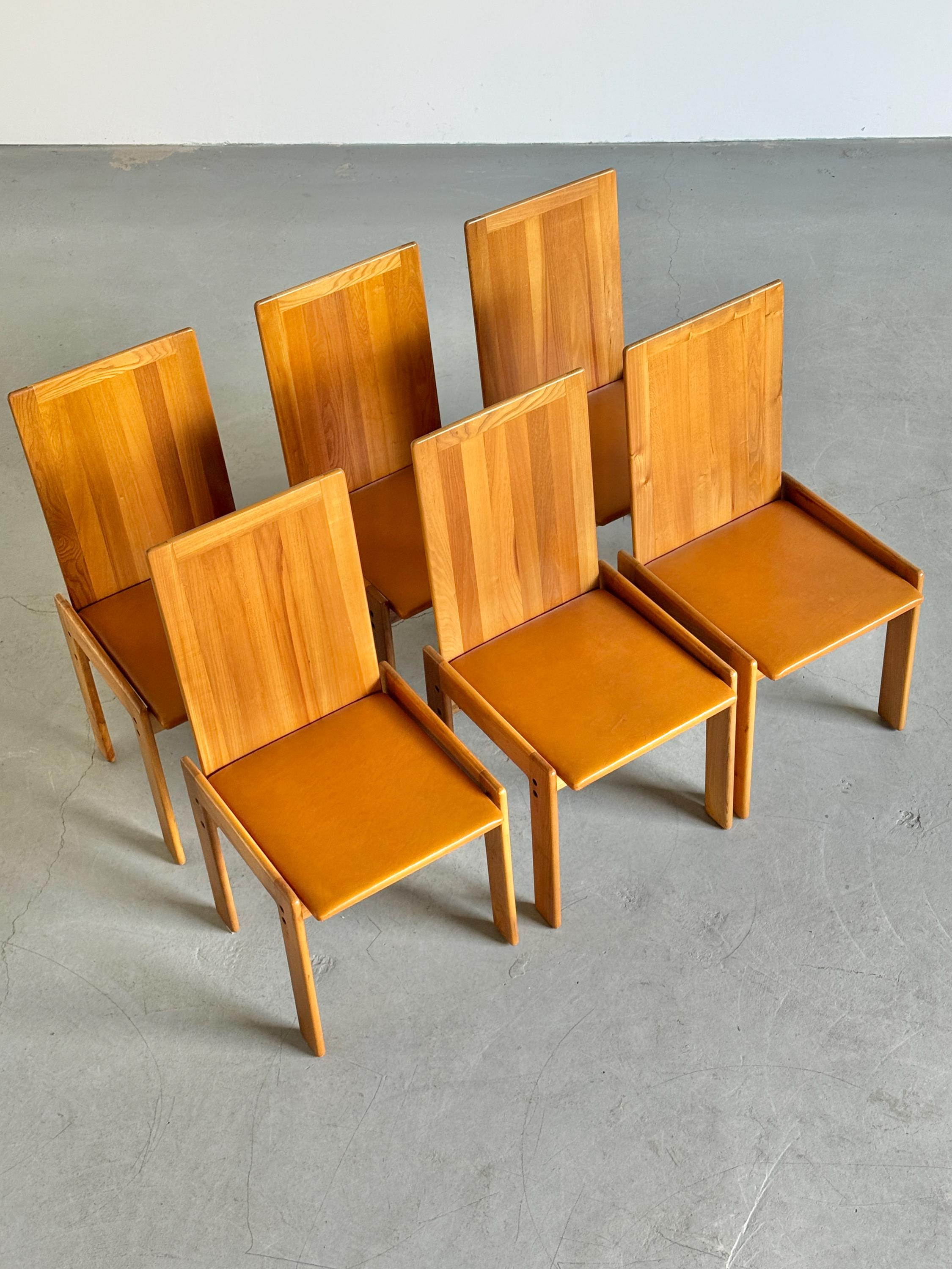 Elegant Dining Chairs in Elm and Leather