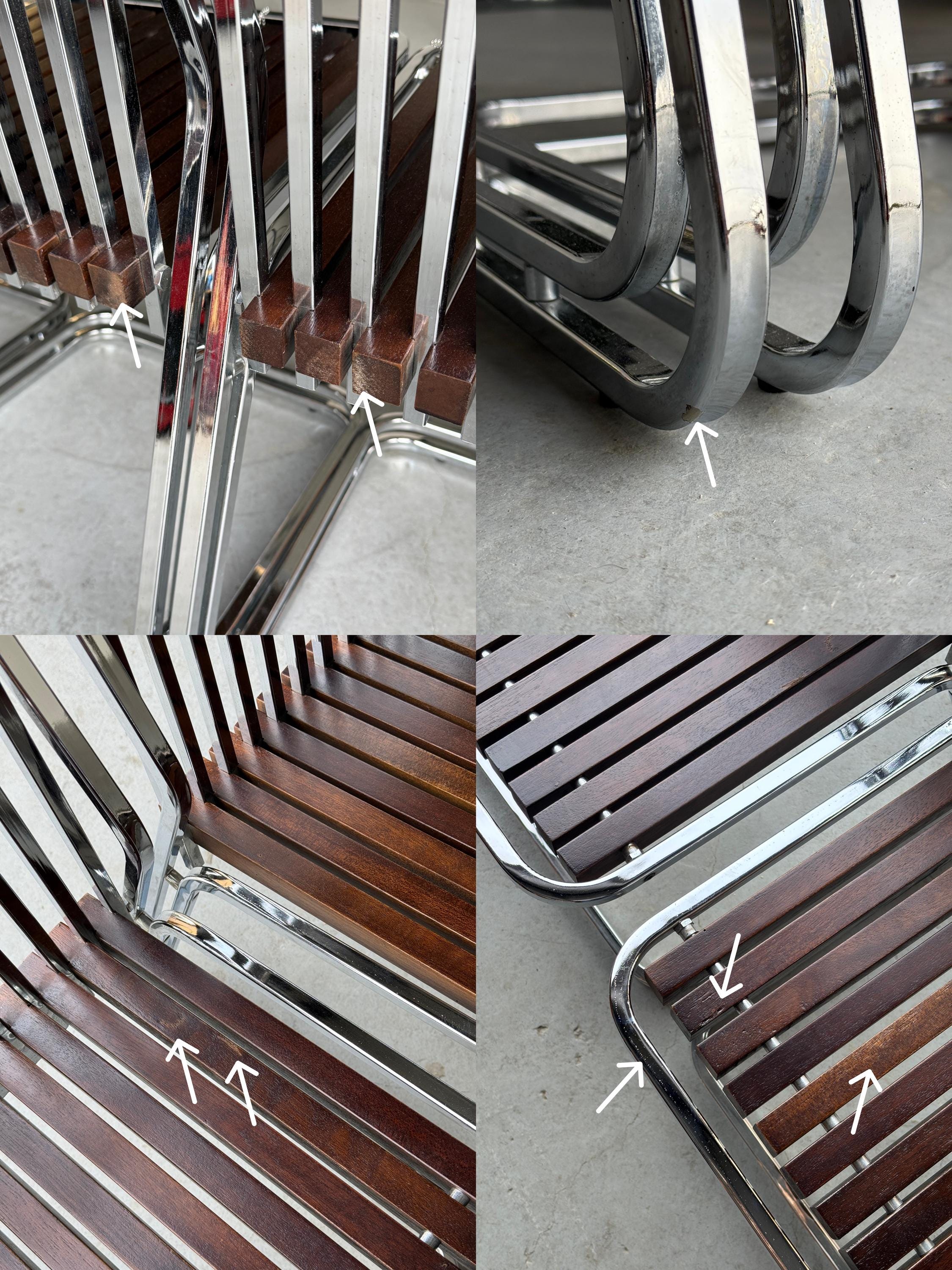 Cantilever Chairs in Chromed Steel and Slated Wood