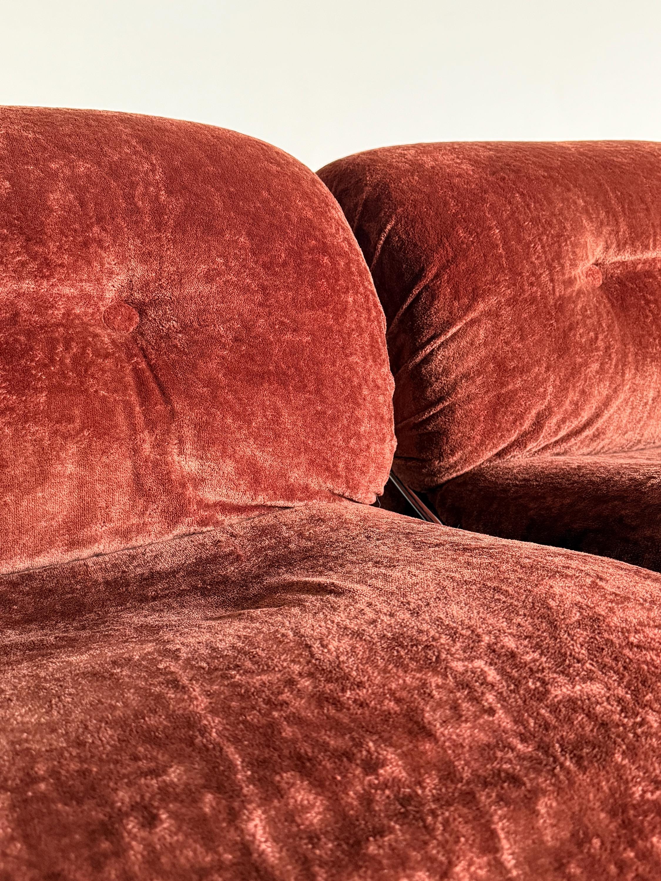Rust Velvet Lounge Chairs with Chromed Frame