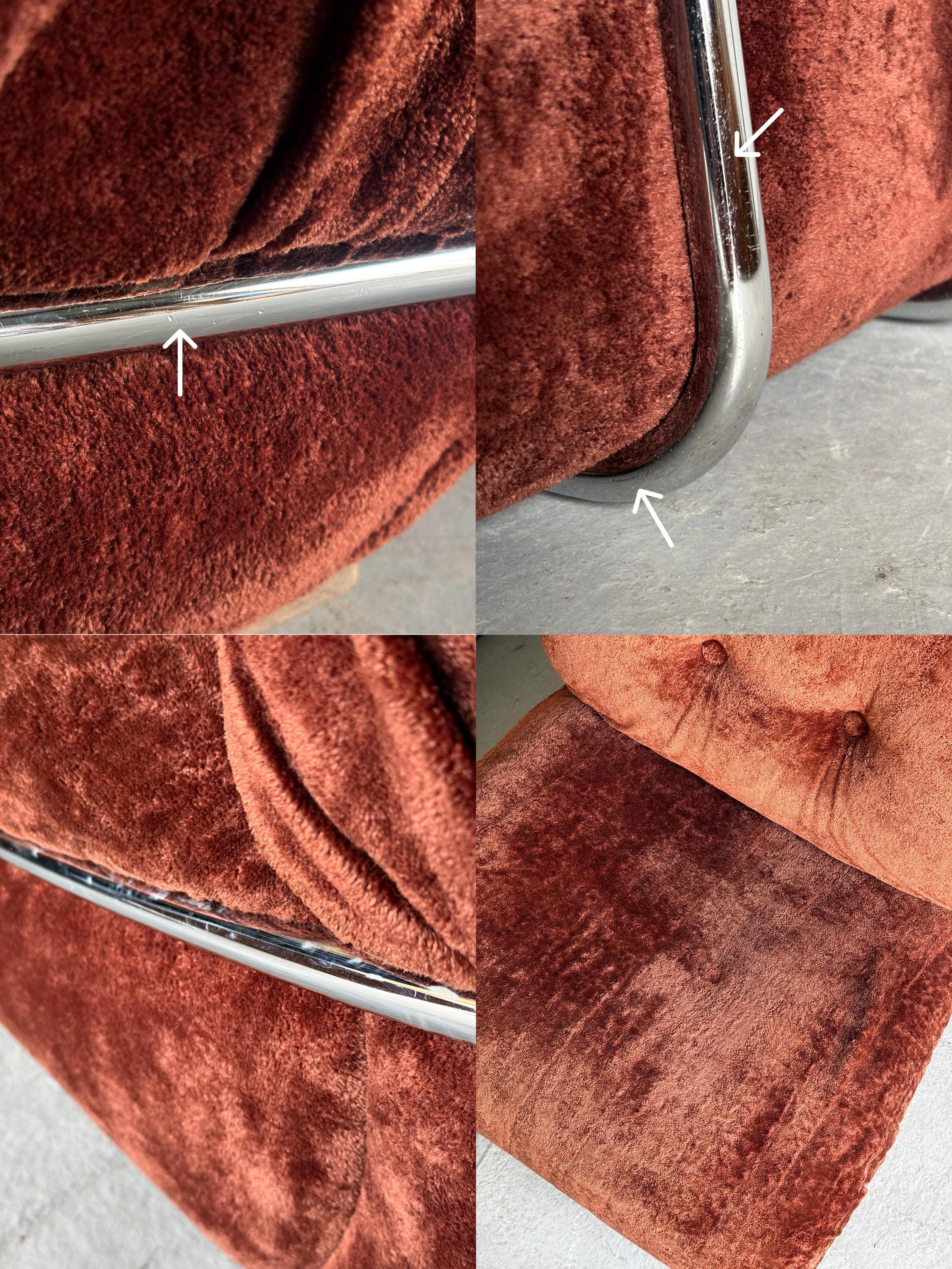 Rust Velvet Lounge Chairs with Chromed Frame