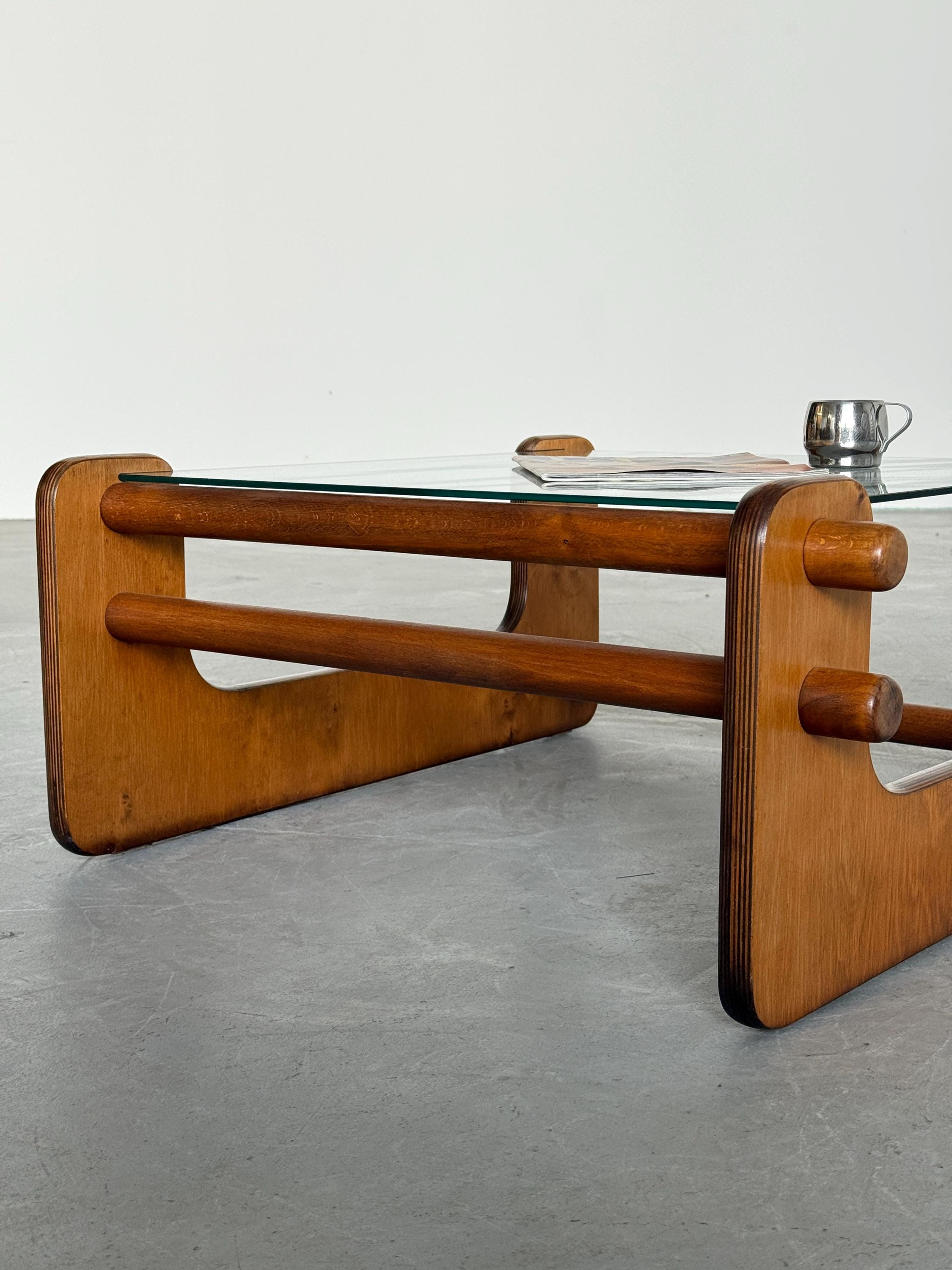 Pine Plywood Glass Coffee Table