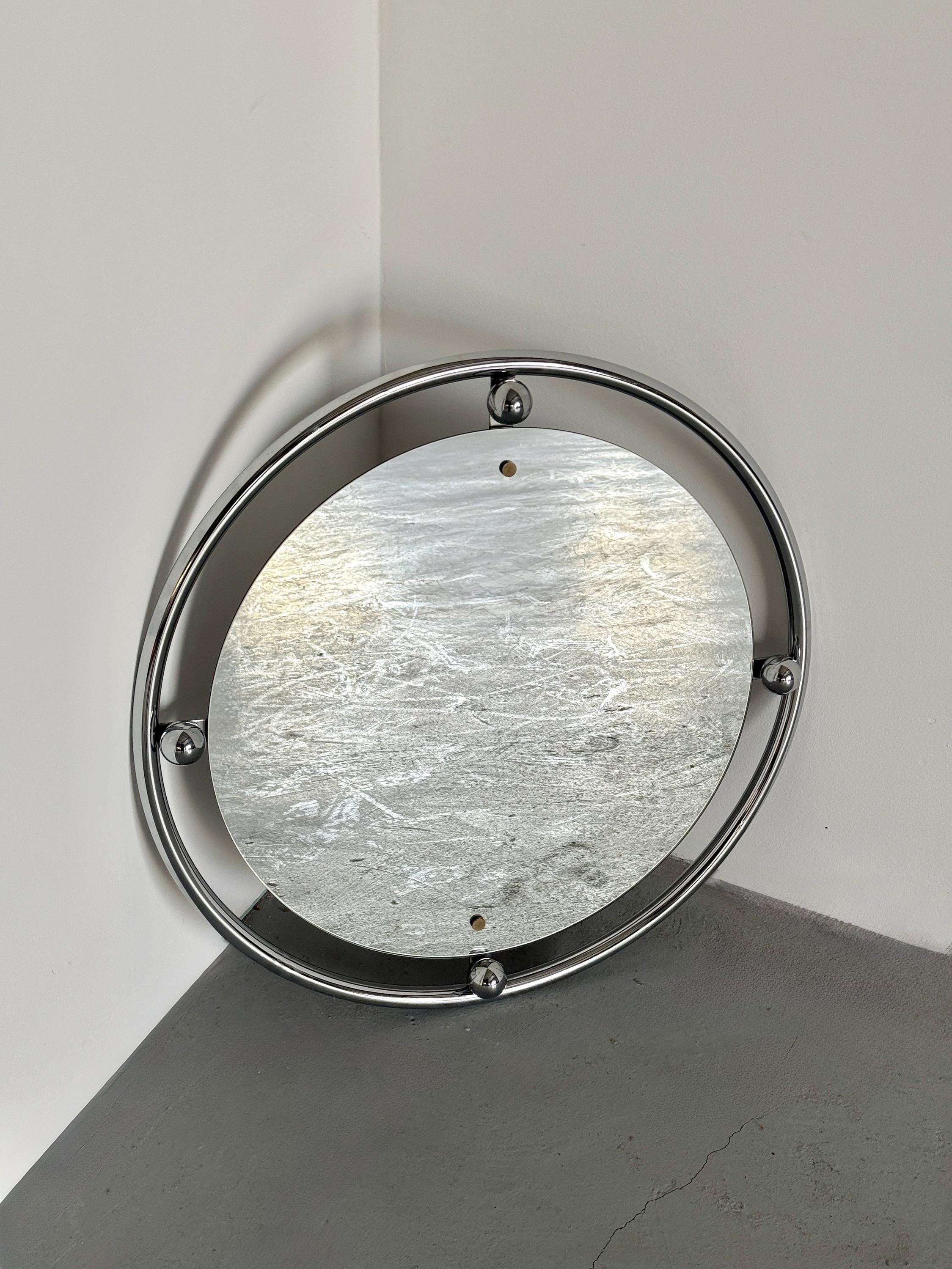 Geometrical Postmodern Chromed Wall Mirror