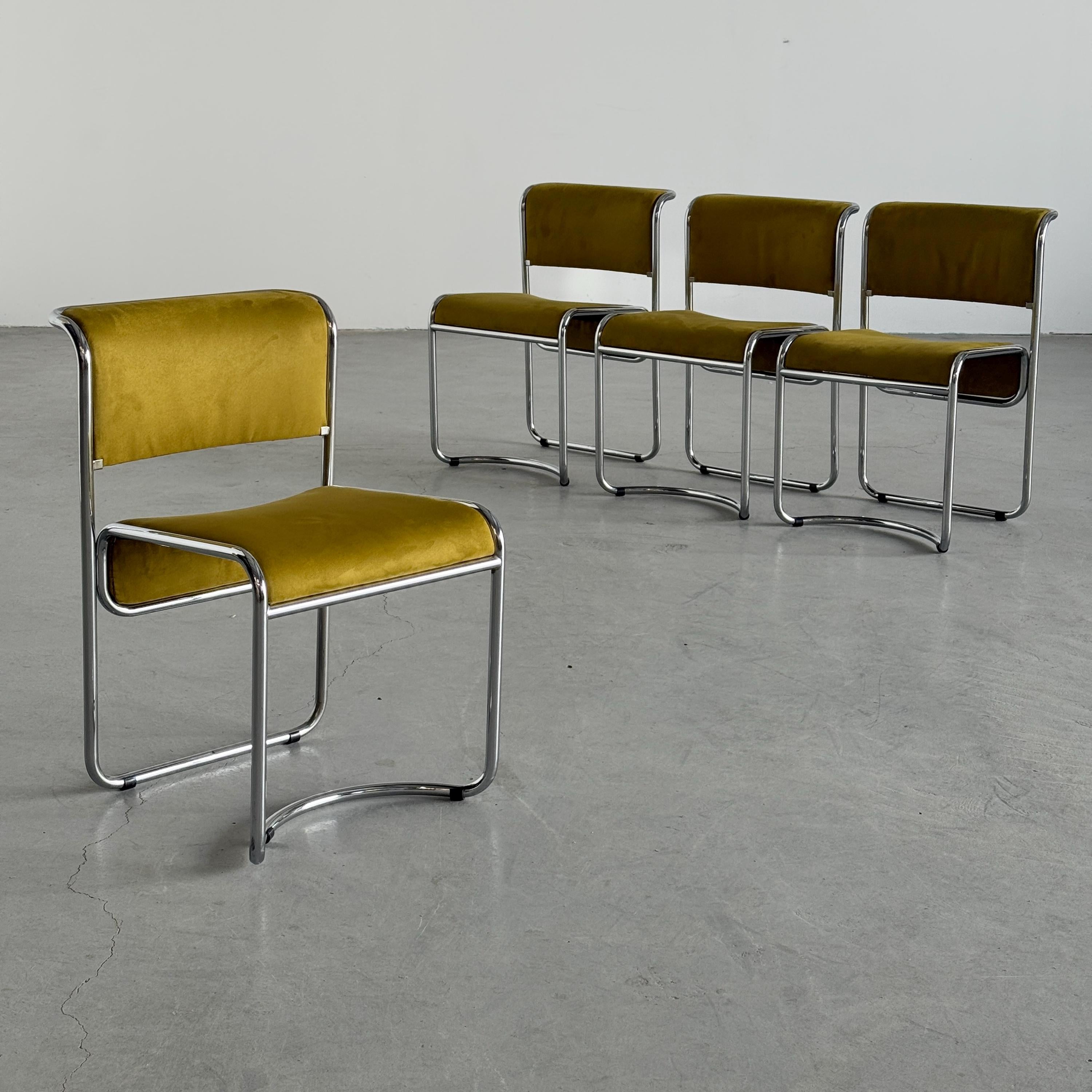 Dining Chairs in Olive Green and Chrome