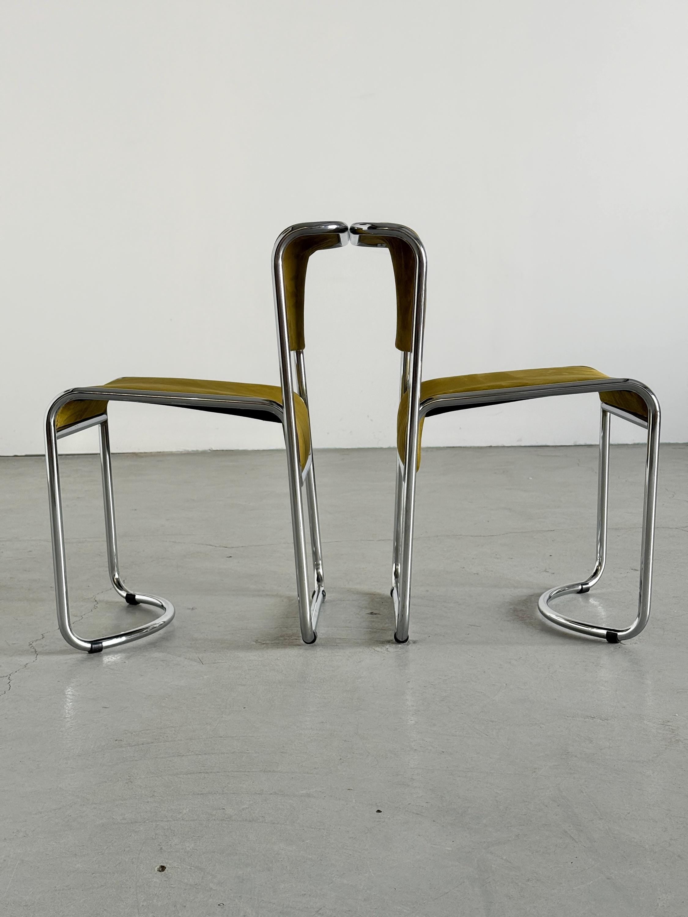 Dining Chairs in Olive Green and Chrome
