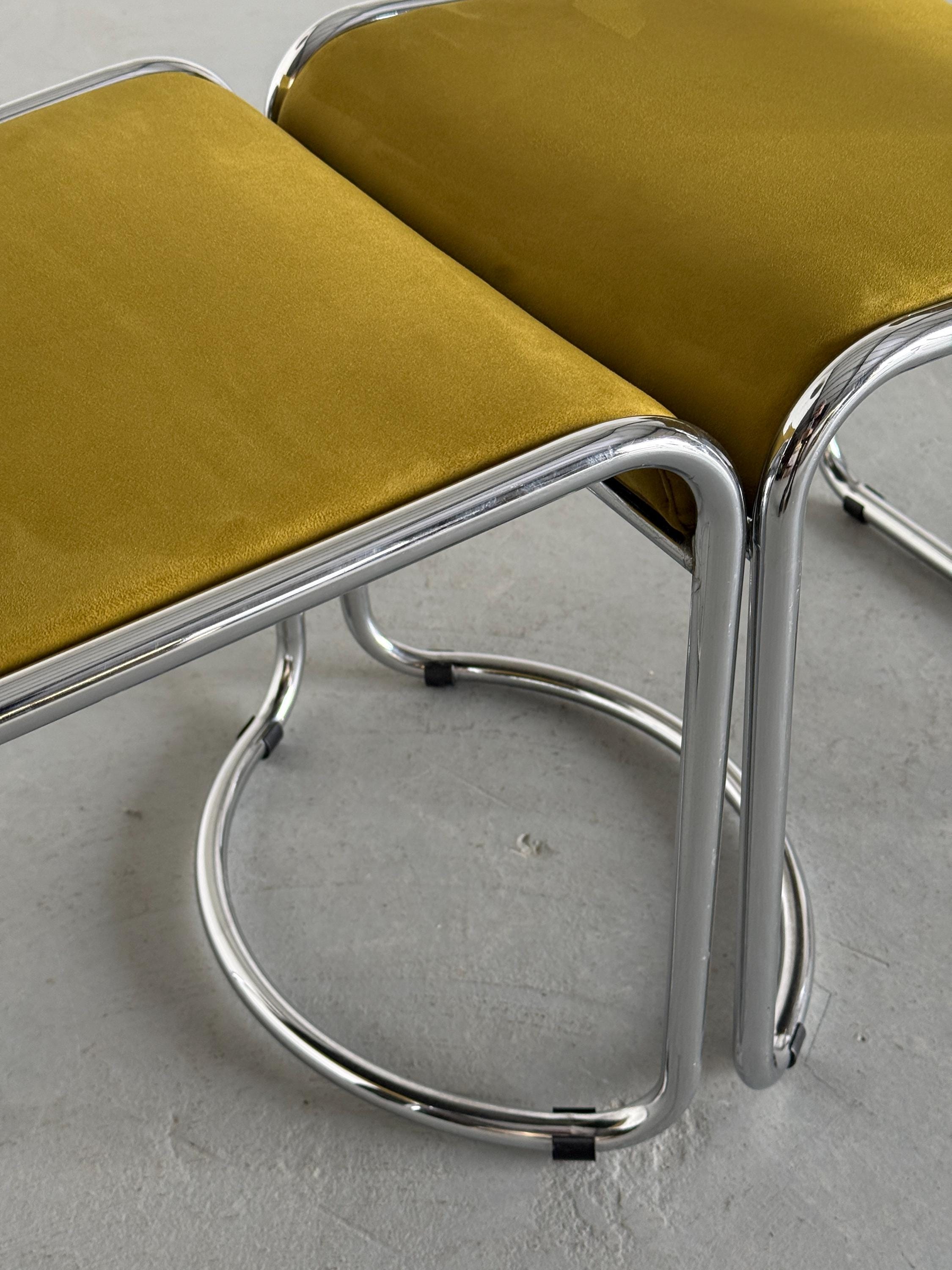Dining Chairs in Olive Green and Chrome