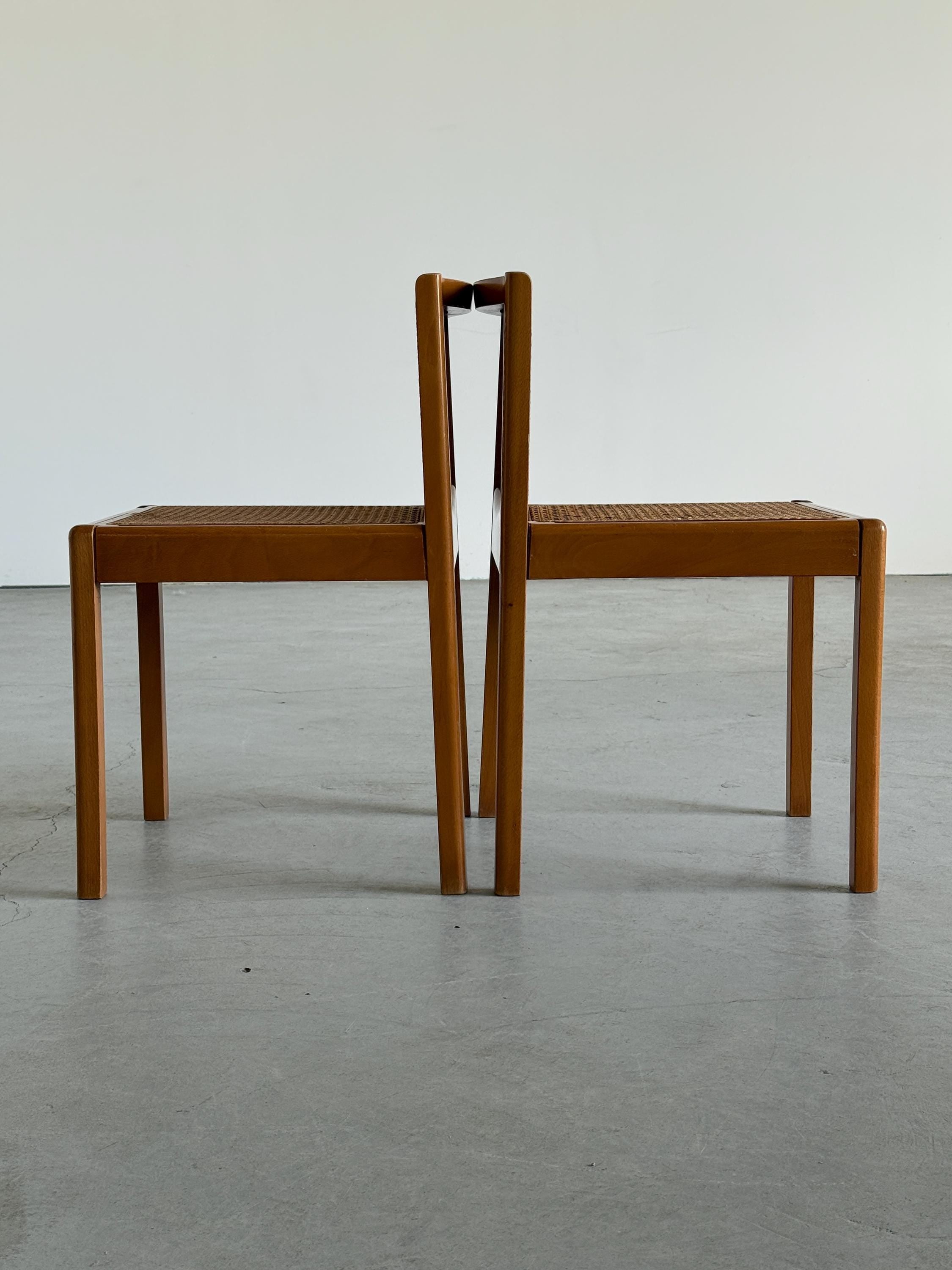 Elegant Wooden Chairs in Solid Beech and Cane