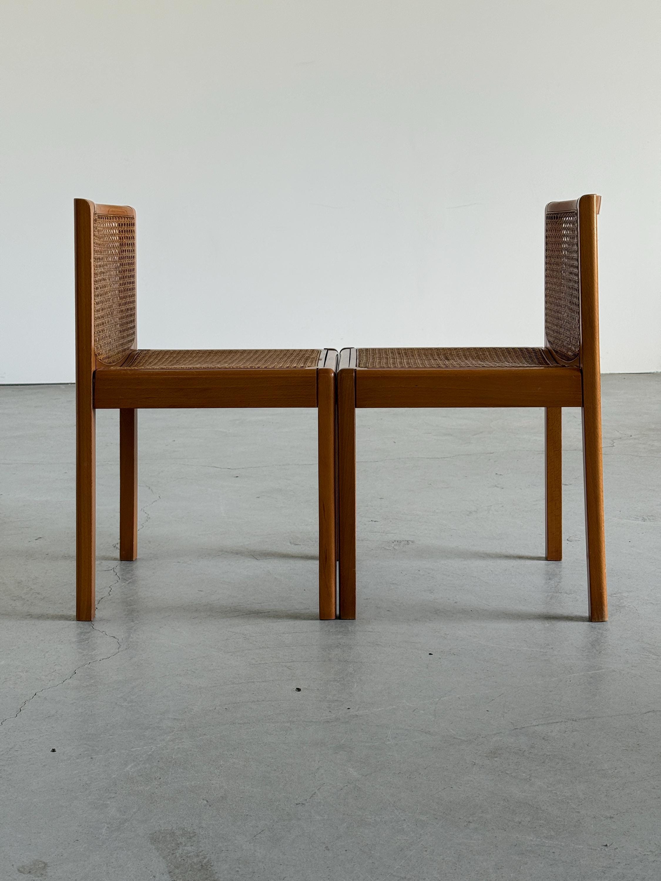 Elegant Wooden Chairs in Solid Beech and Cane