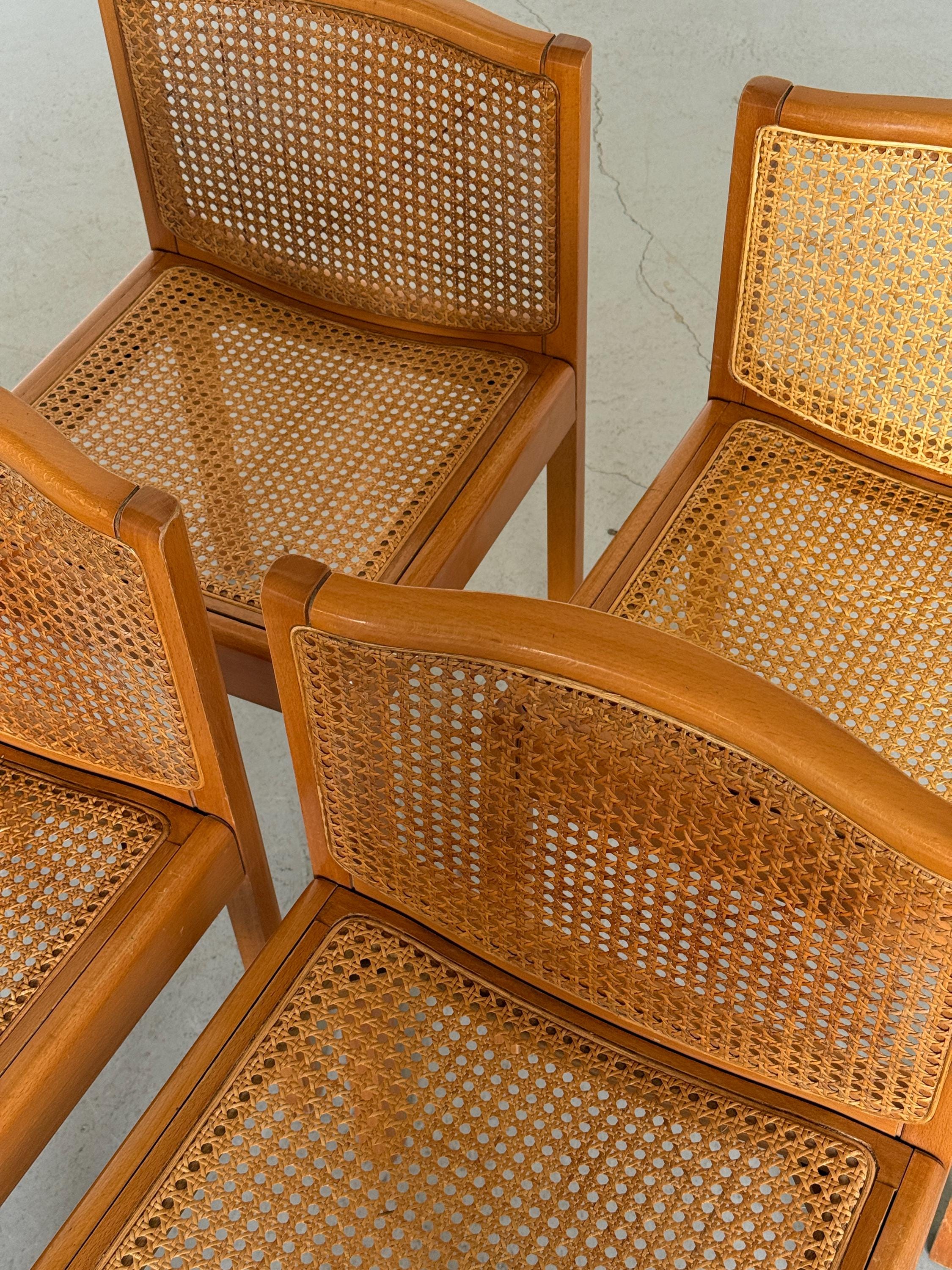 Elegant Wooden Chairs in Solid Beech and Cane