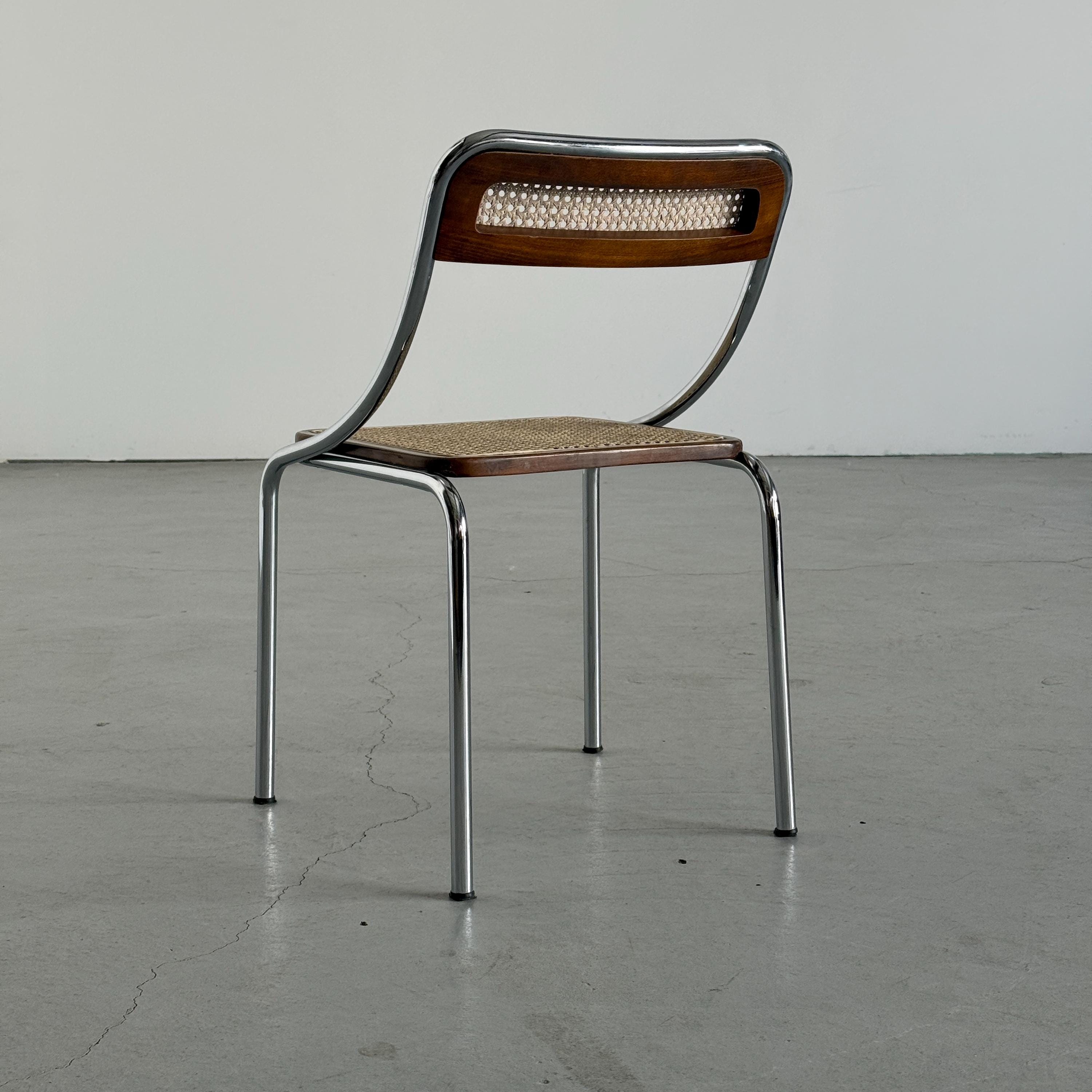 Dining Chair in Wood, Wickered Cane and Chrome