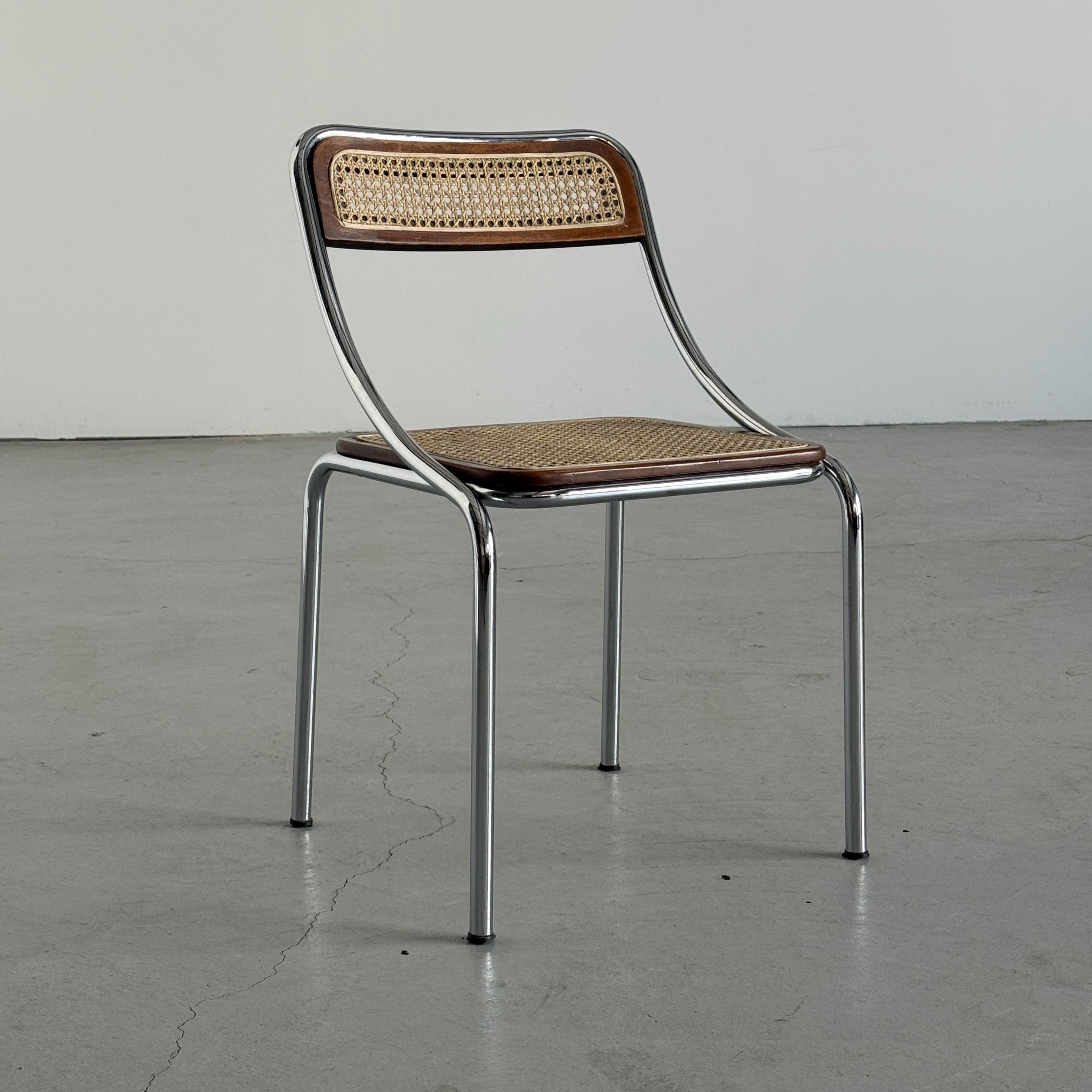 Dining Chair in Wood, Wickered Cane and Chrome