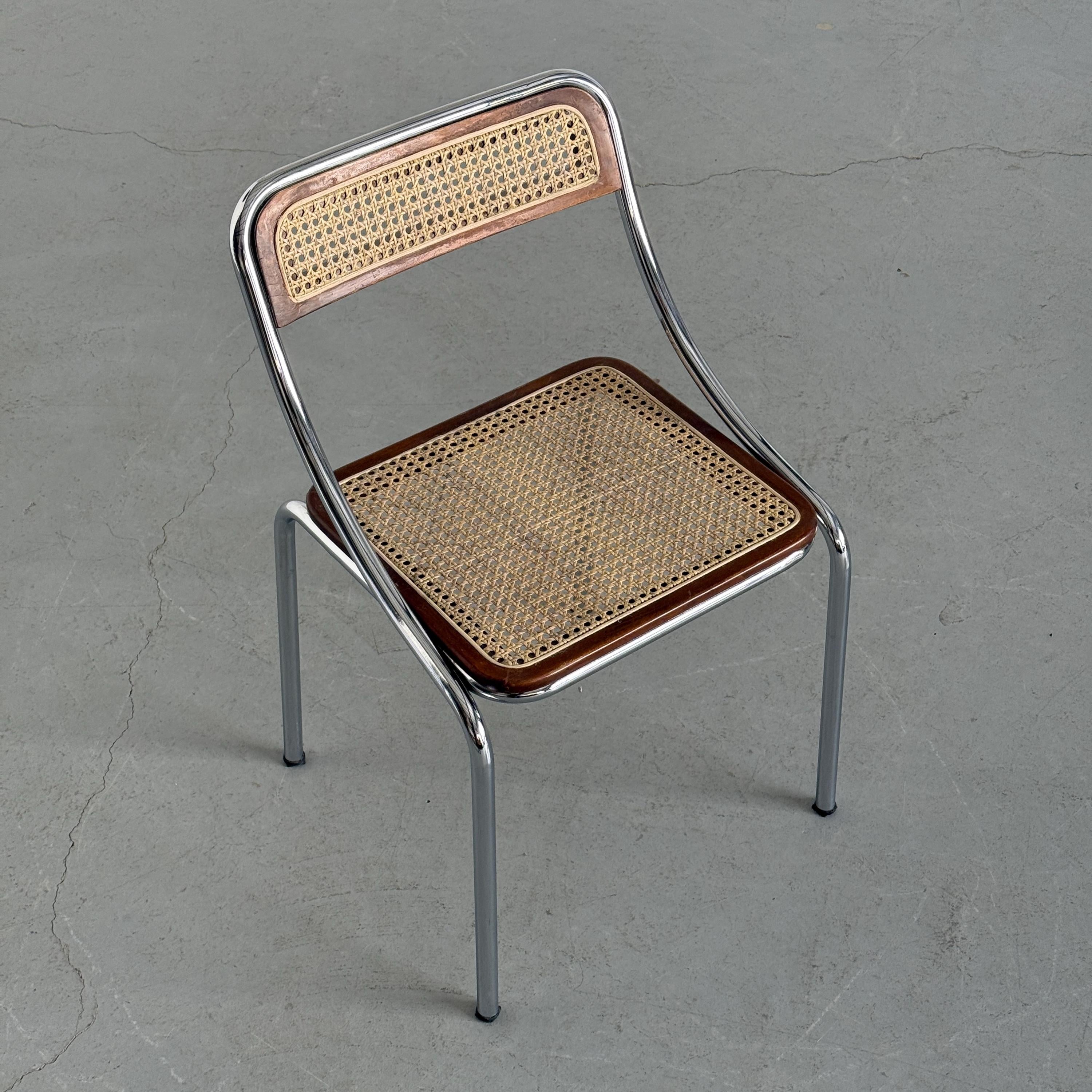 Dining Chair in Wood, Wickered Cane and Chrome